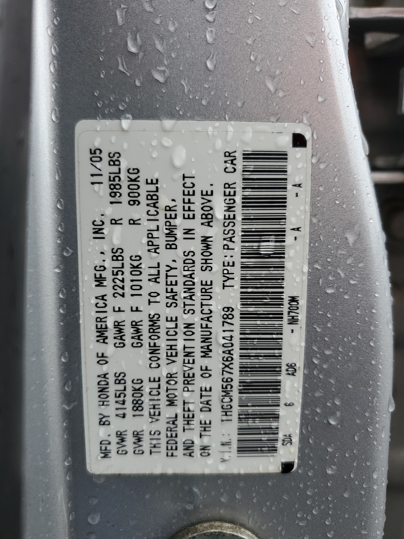 1HGCM567X6A041789 2006 Honda Accord Ex