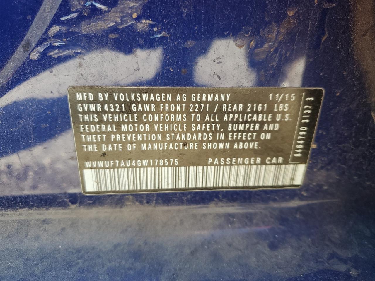 2016 Volkswagen Golf R VIN: WVWUF7AU4GW178575 Lot: 54452644