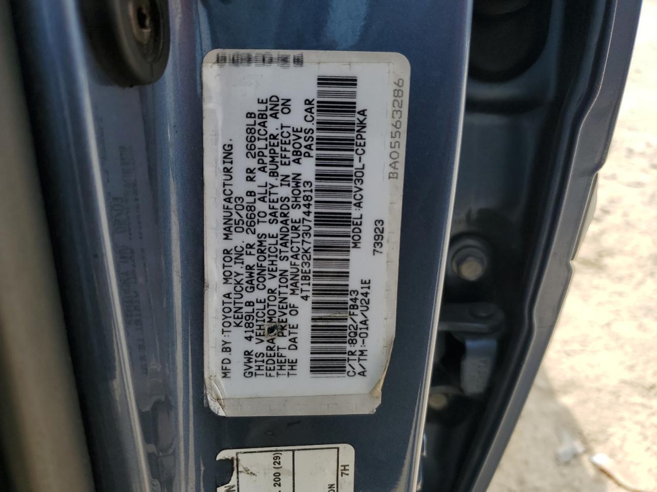 2003 Toyota Camry Le VIN: 4T1BE32K73U744813 Lot: 56136114