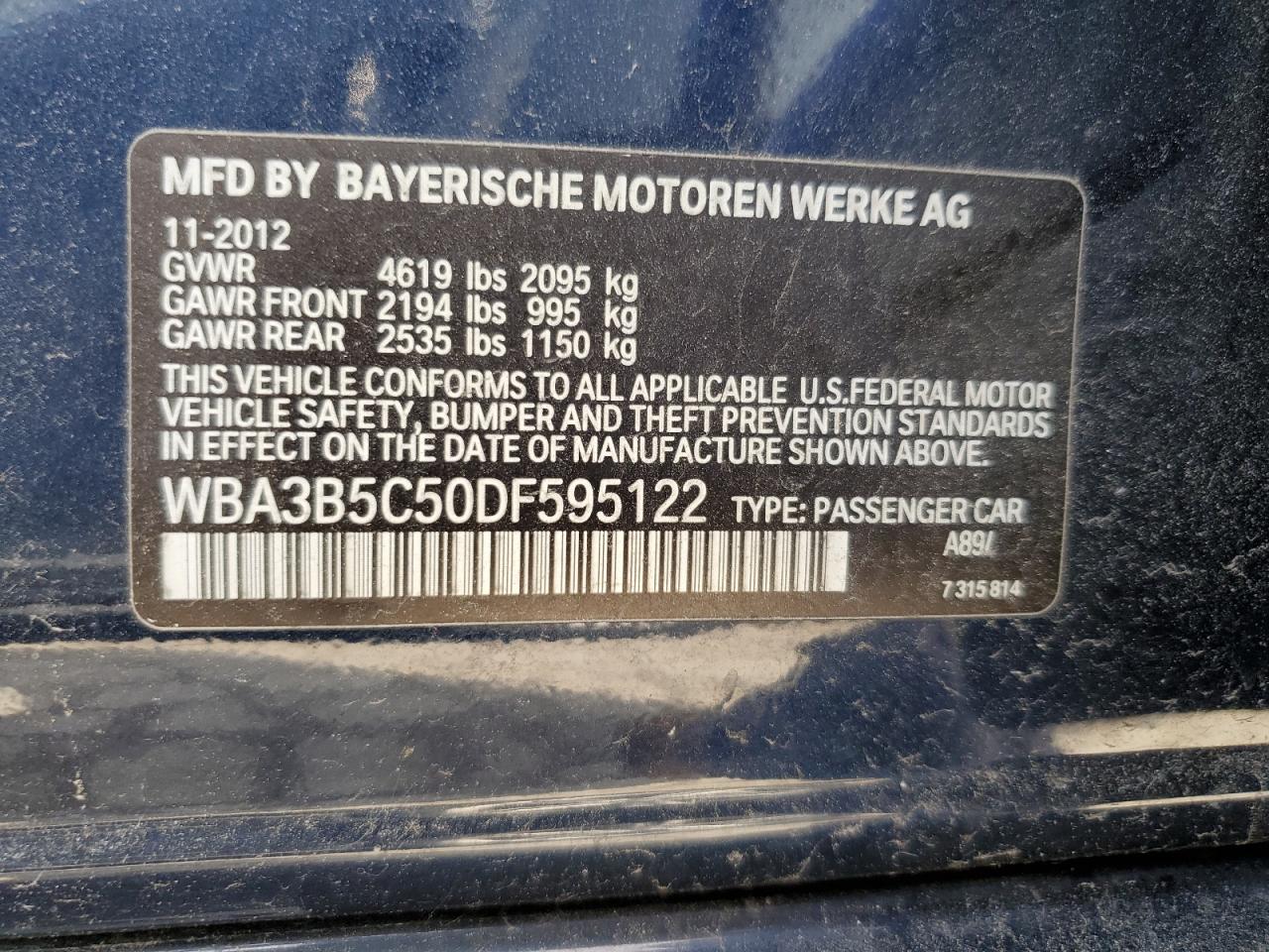 WBA3B5C50DF595122 2013 BMW 328 Xi Sulev