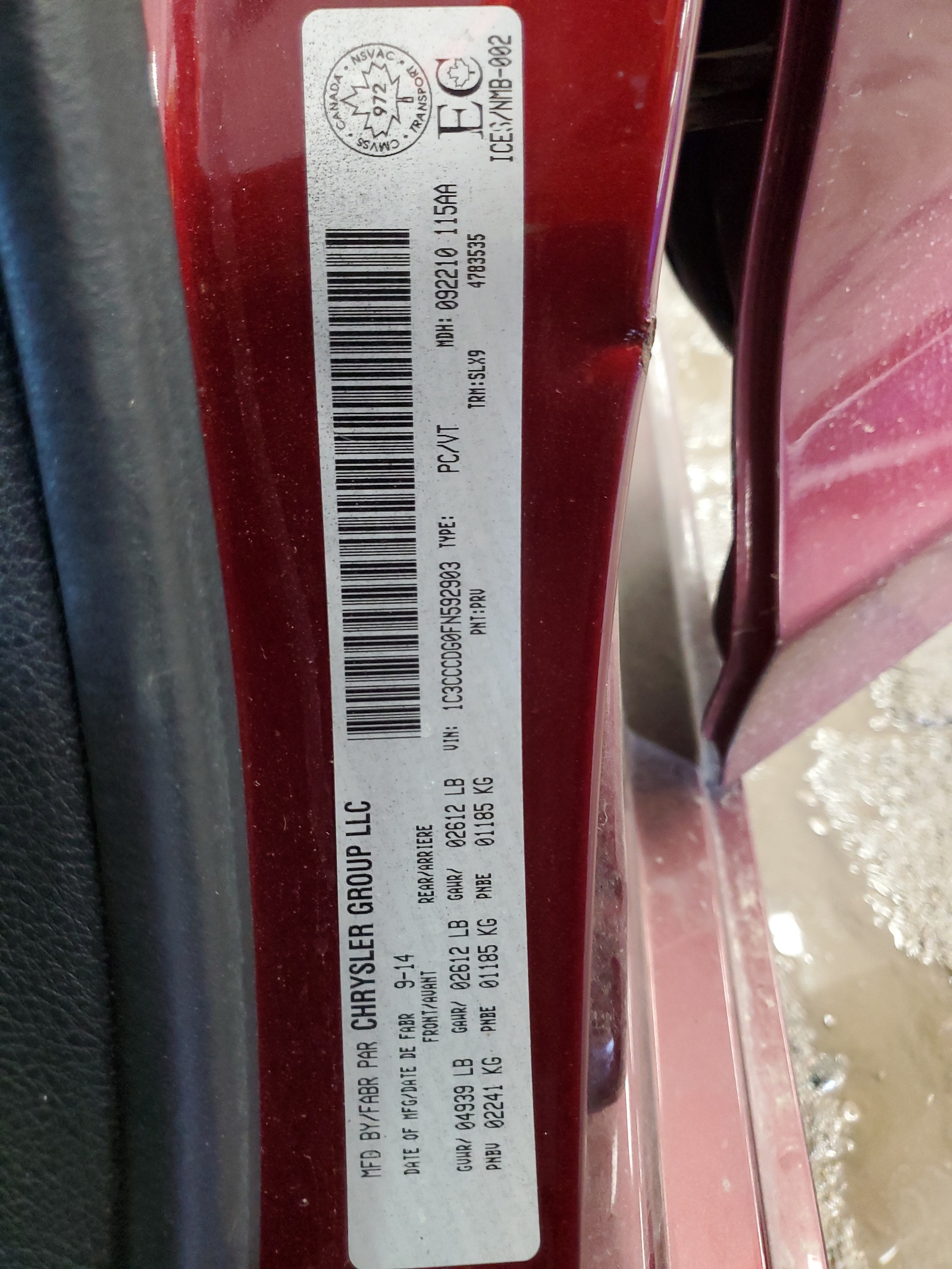 1C3CCCDG0FN592903 2015 Chrysler 200 S