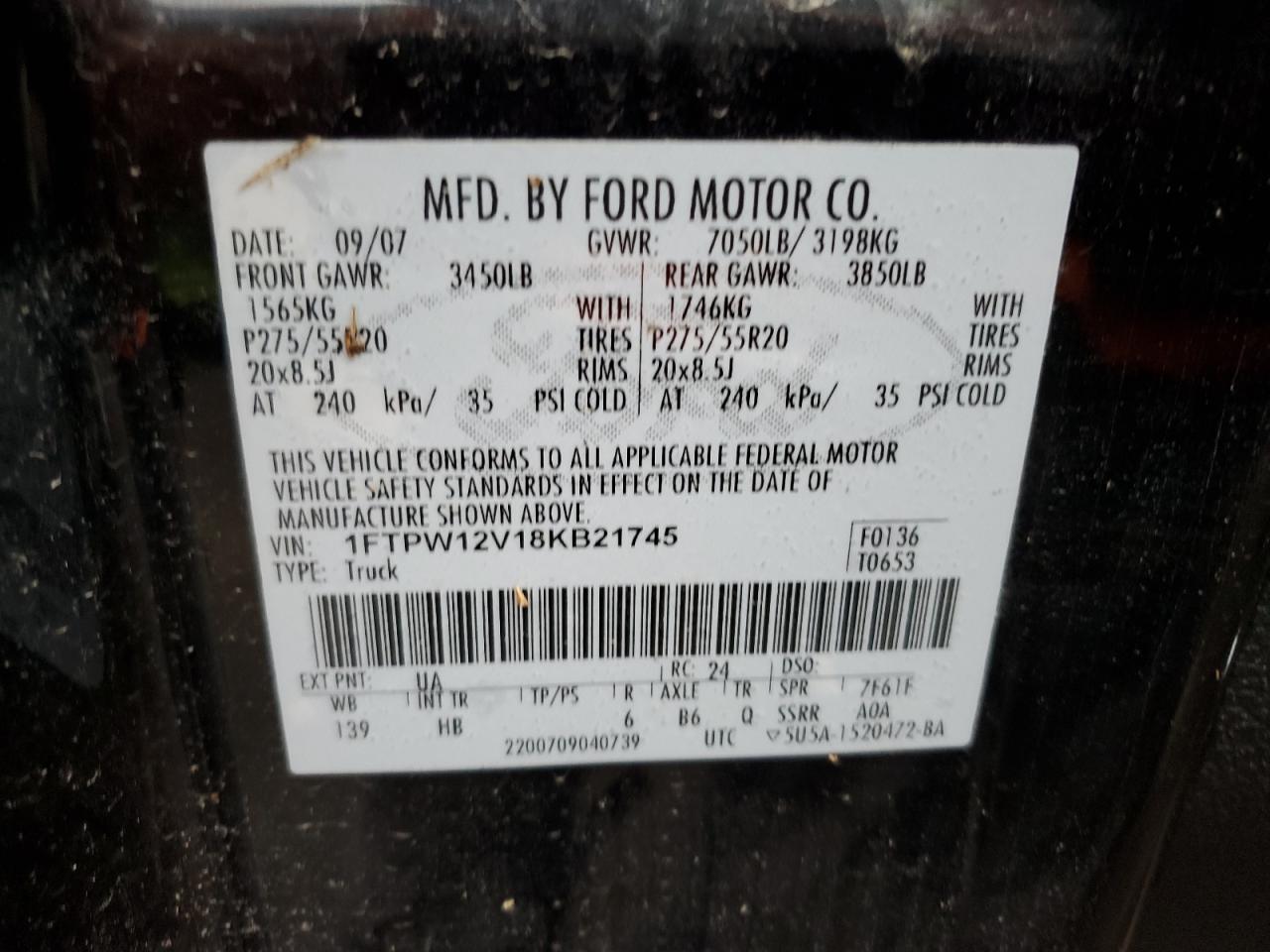 1FTPW12V18KB21745 2008 Ford F150 Supercrew