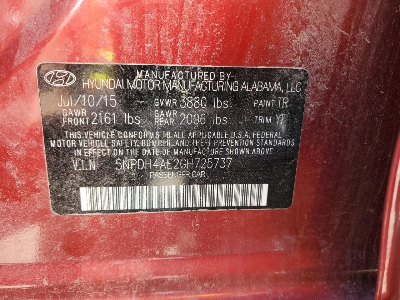 5NPDH4AE2GH725737 2016 HYUNDAI ELANTRA - Image 12