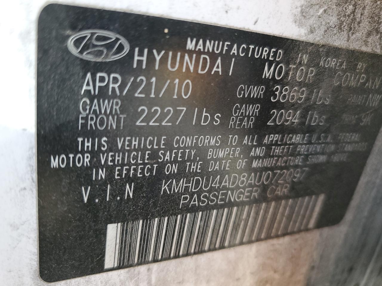 2010 Hyundai Elantra Blue VIN: KMHDU4AD8AU072097 Lot: 54128264