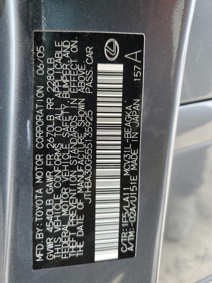 2005 Lexus Es 330 VIN: JTHBA30G555135925 Lot: 53554714