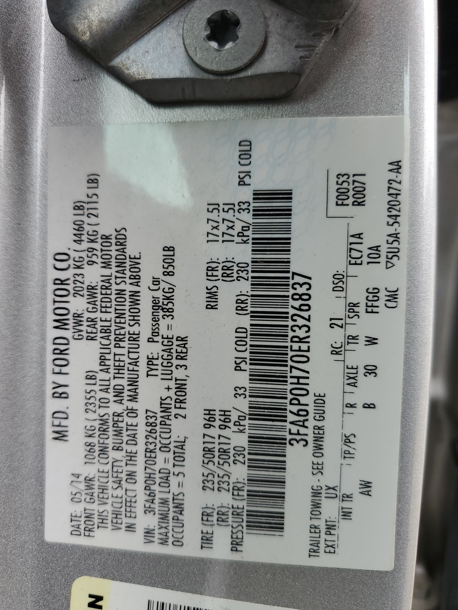 3FA6P0H70ER326837 2014 Ford Fusion Se