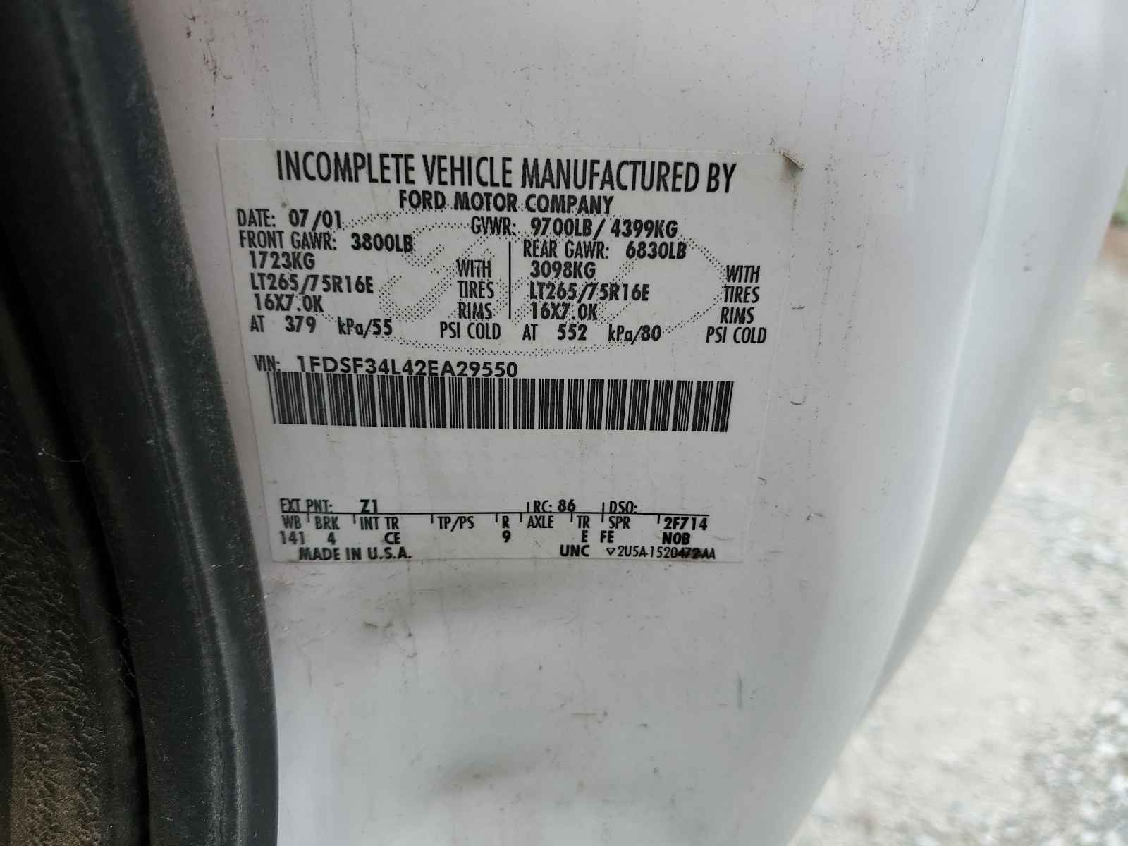 1FDSF34L42EA29550 2002 Ford F350 Srw Super Duty