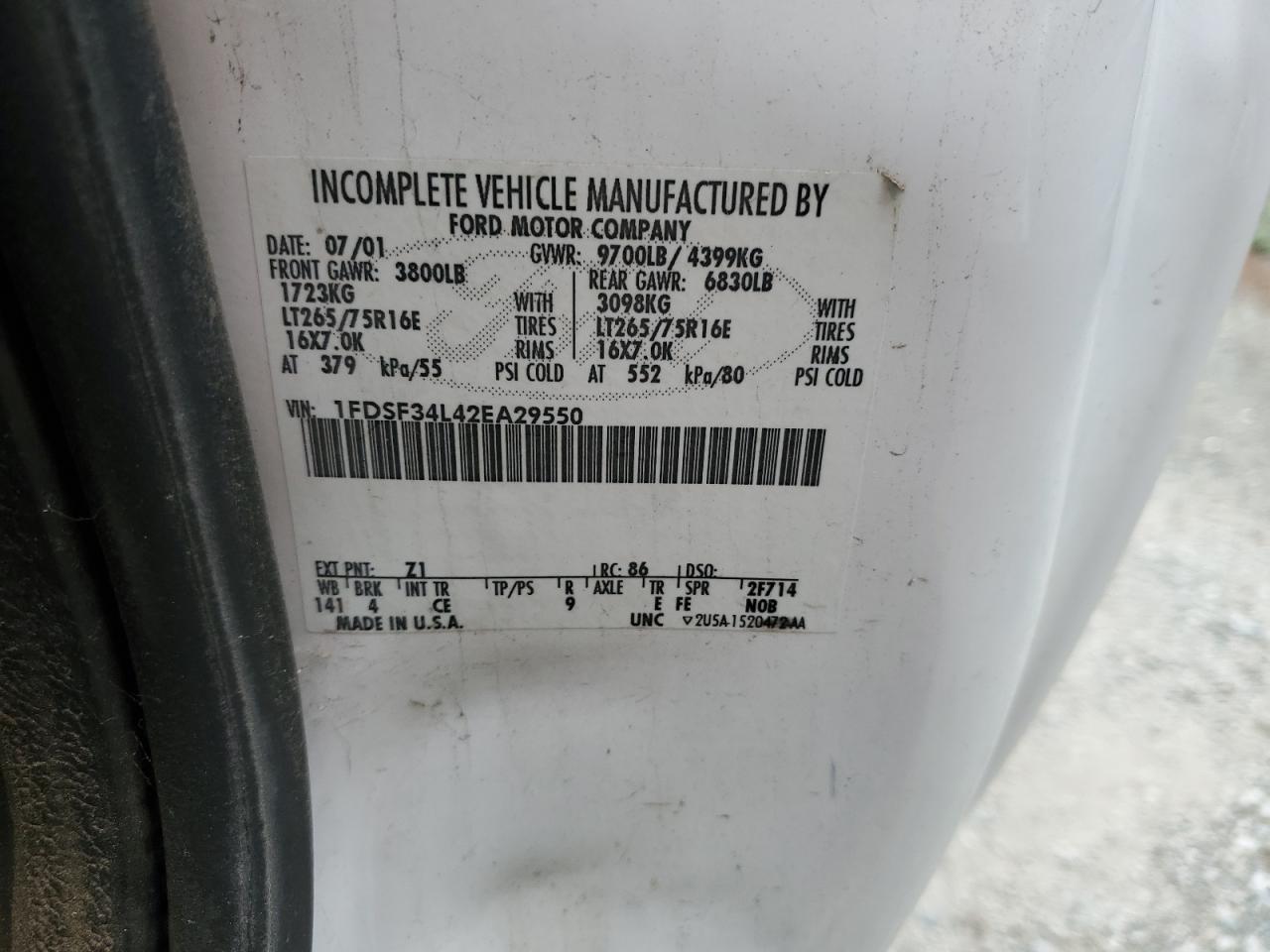 2002 Ford F350 Srw Super Duty VIN: 1FDSF34L42EA29550 Lot: 55505304