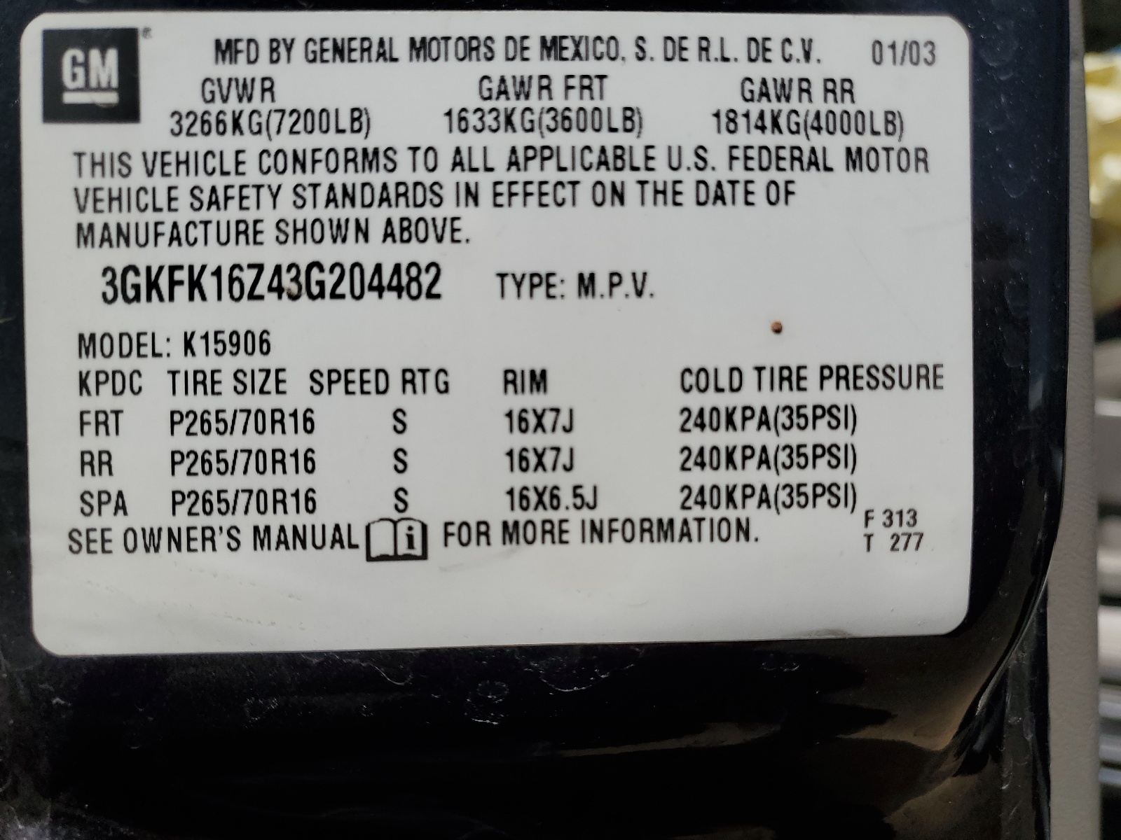 3GKFK16Z43G204482 2003 GMC Yukon Xl K1500