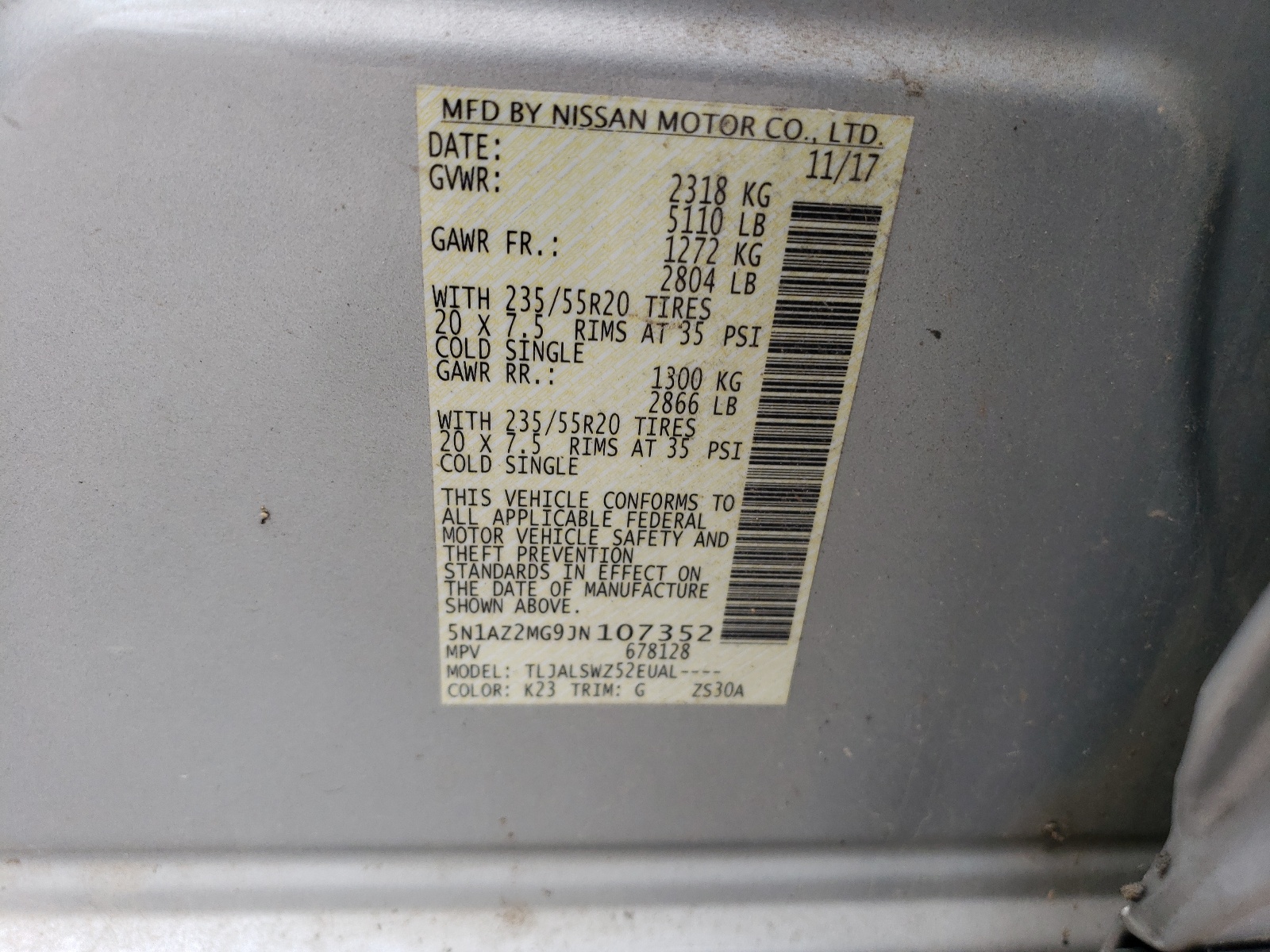 5N1AZ2MG9JN107352 2018 Nissan Murano S