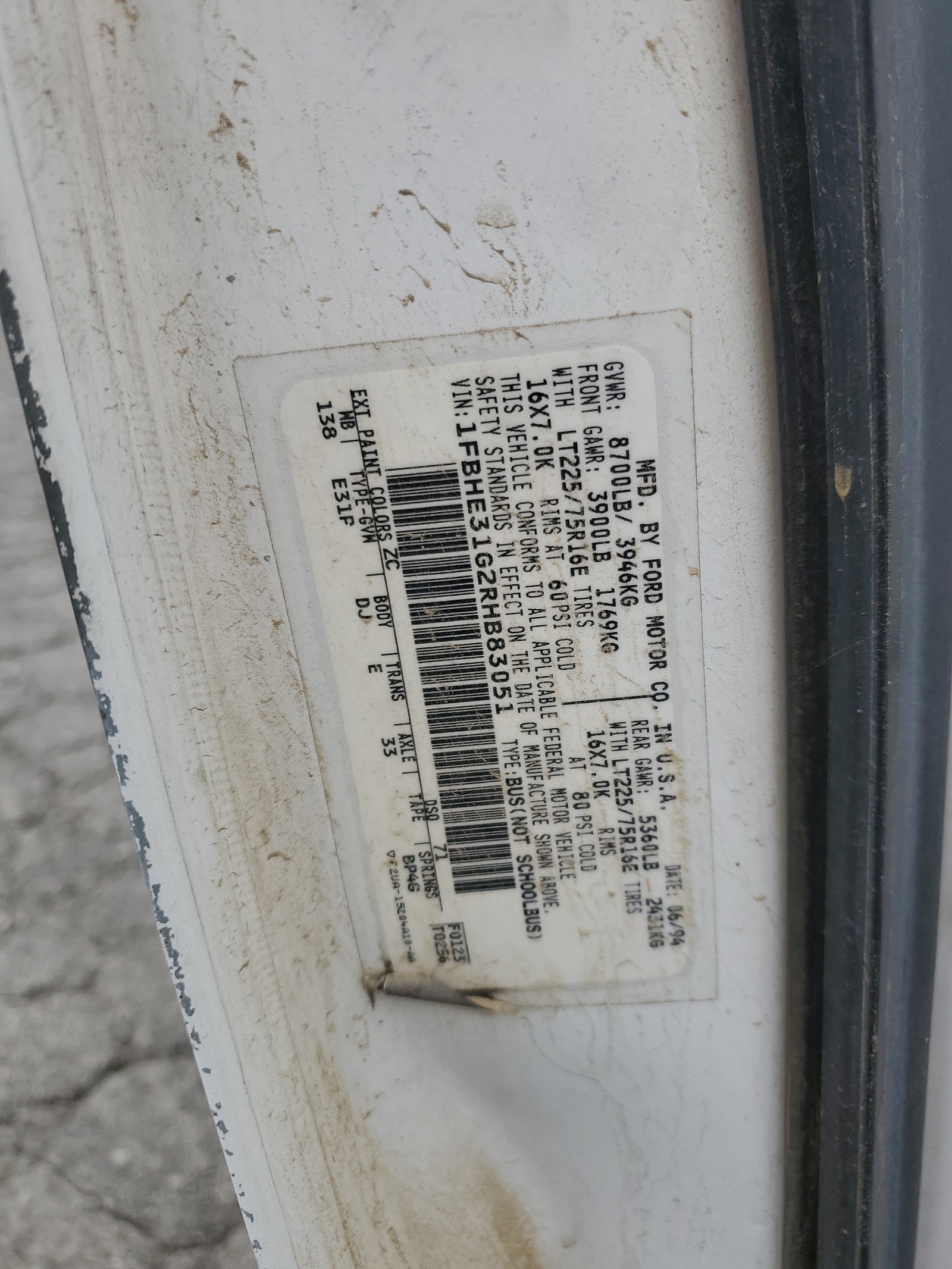 1FBHE31G2RHB83051 1994 Ford Econoline E350