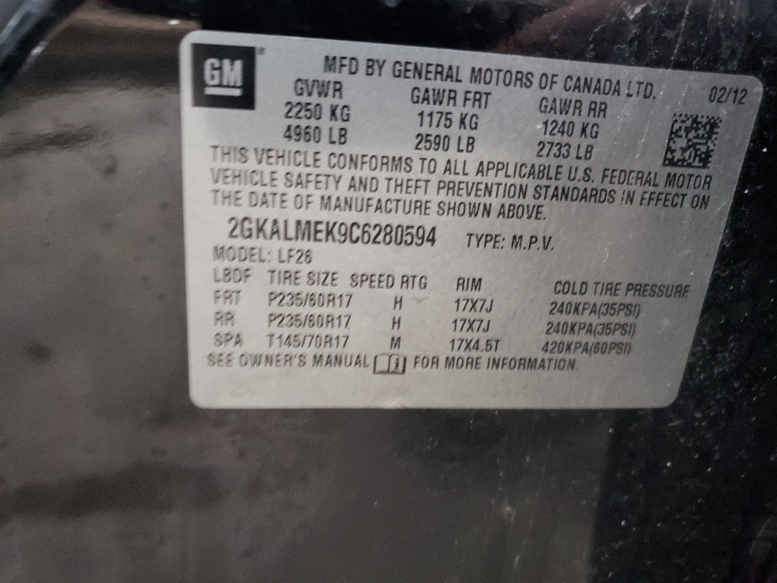 2GKALMEK9C6280594 2012 GMC Terrain Sle