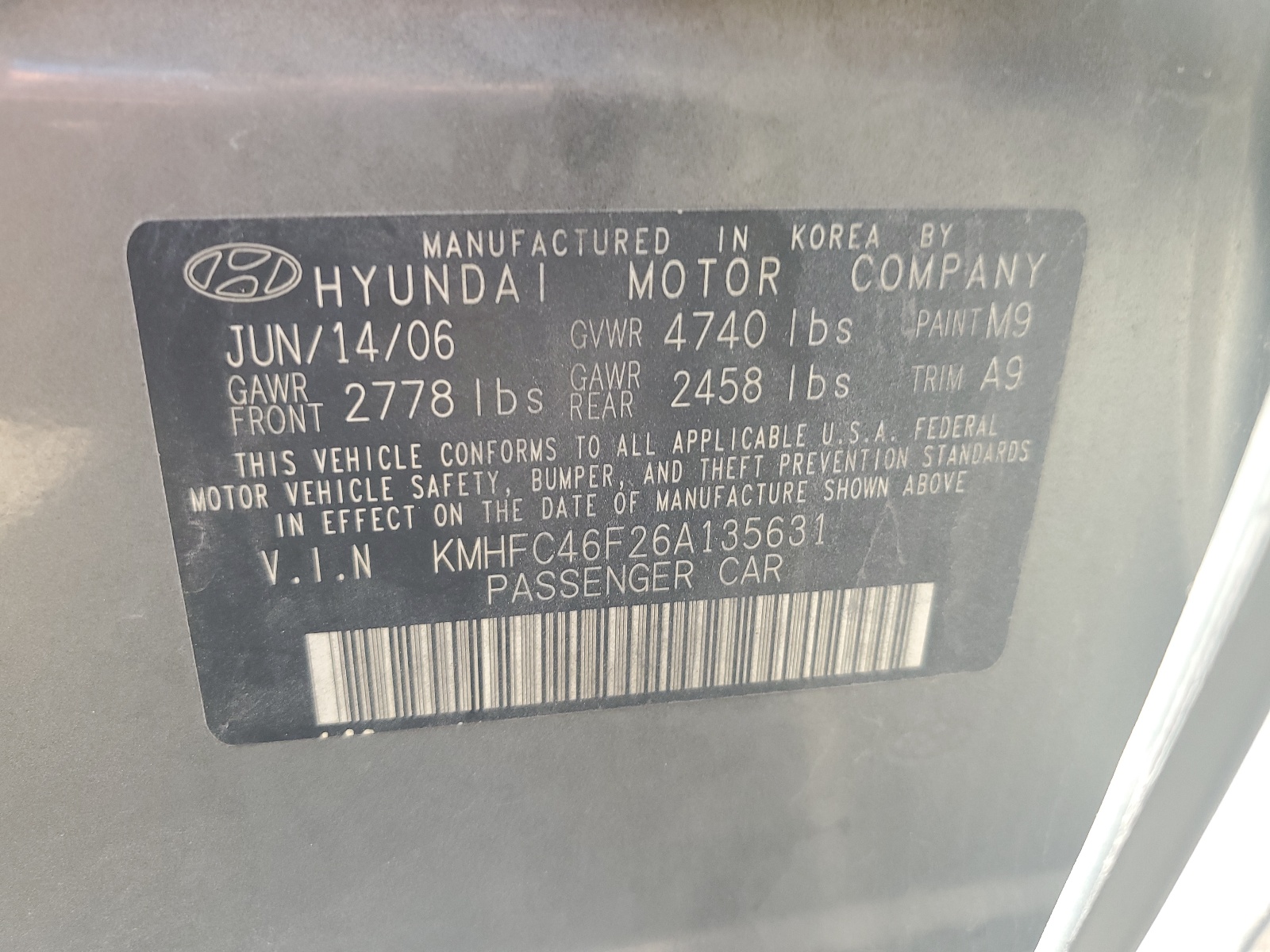 KMHFC46F26A135631 2006 Hyundai Azera Se