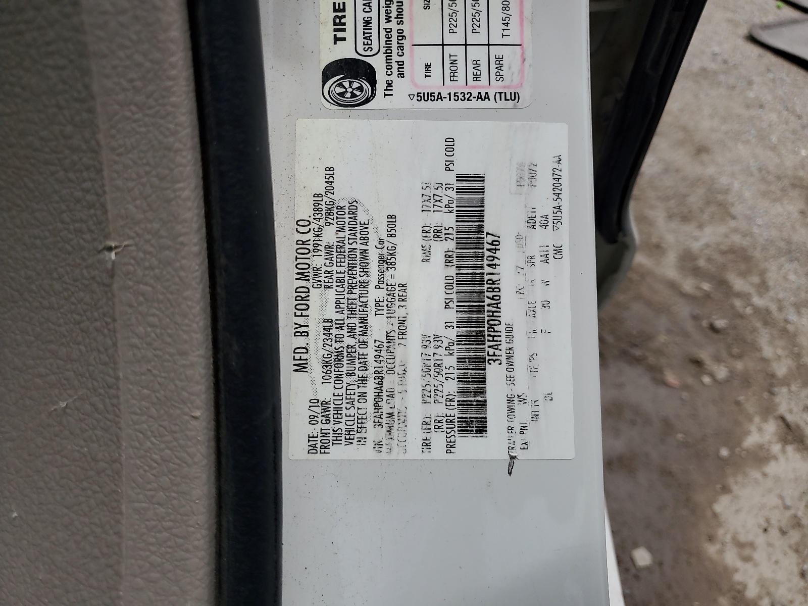 3FAHP0HA6BR149467 2011 Ford Fusion Se