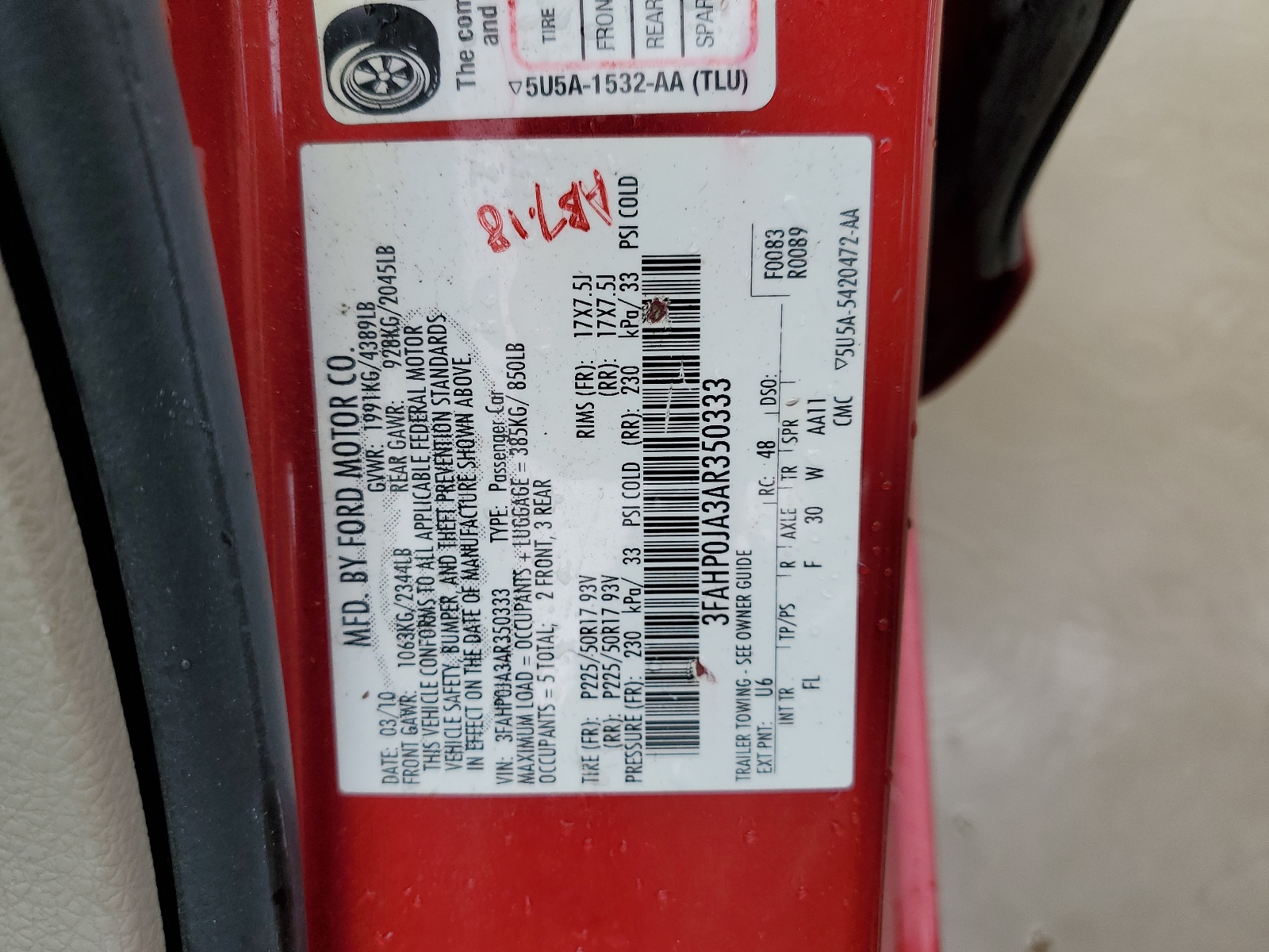 3FAHP0JA3AR350333 2010 Ford Fusion Sel