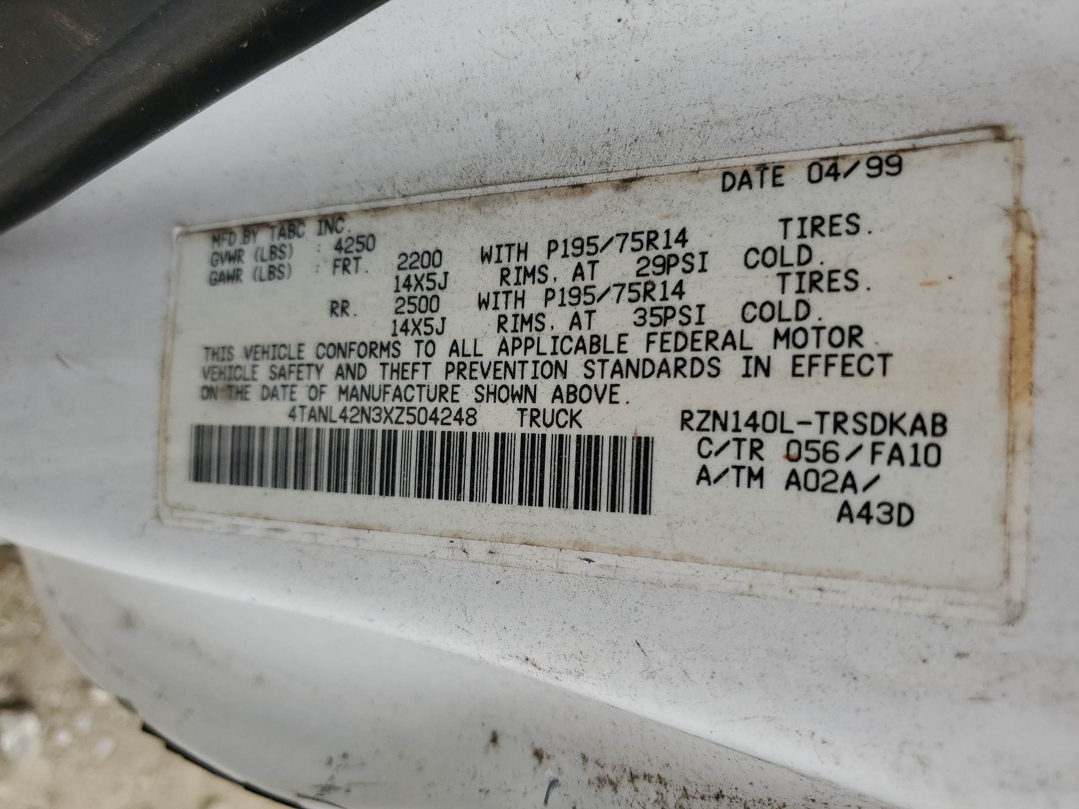 4TANL42N3XZ504248 1999 Toyota Tacoma