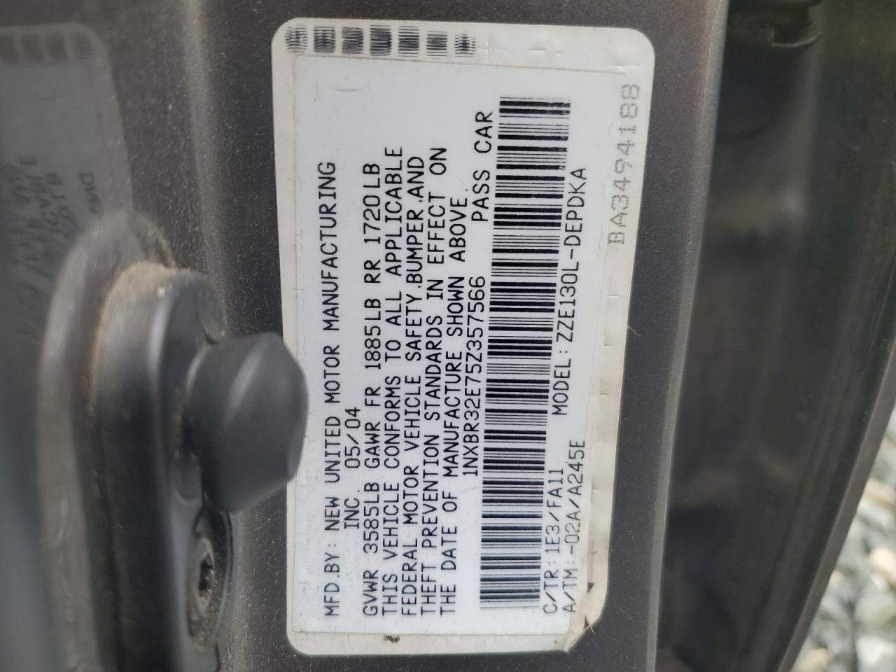 2005 Toyota Corolla Ce VIN: 1NXBR32E75Z357566 Lot: 53668764