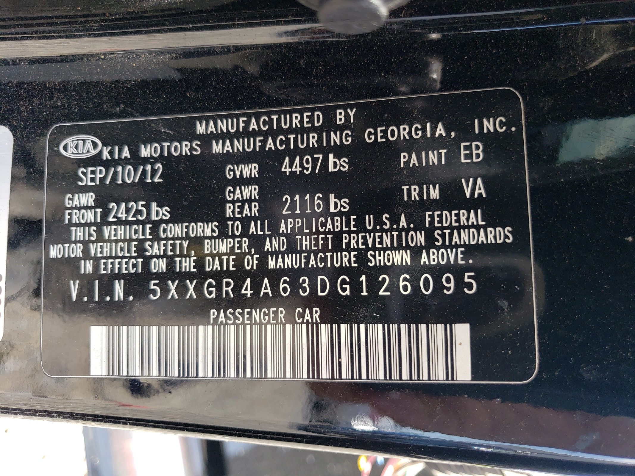 5XXGR4A63DG126095 2013 Kia Optima Sx