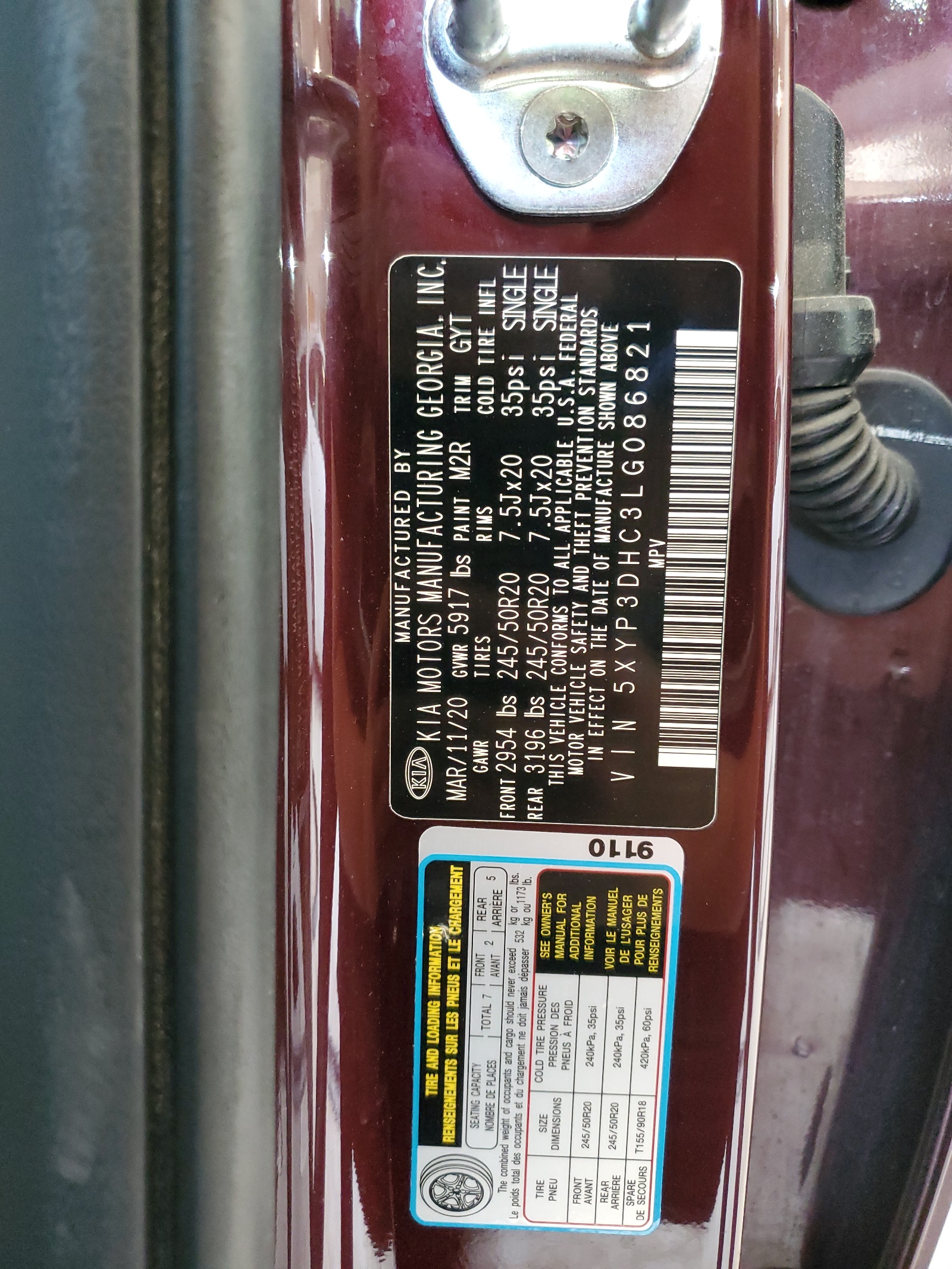 5XYP3DHC3LG086821 2020 Kia Telluride Ex