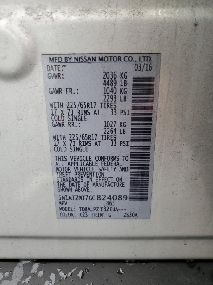 2016 Nissan Rogue S VIN: 5N1AT2MT7GC824089 Lot: 57217564