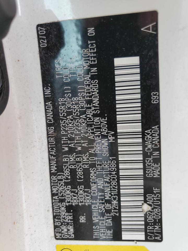 2008 Lexus Rx 350 VIN: 2T2HK31U28C049861 Lot: 54925754