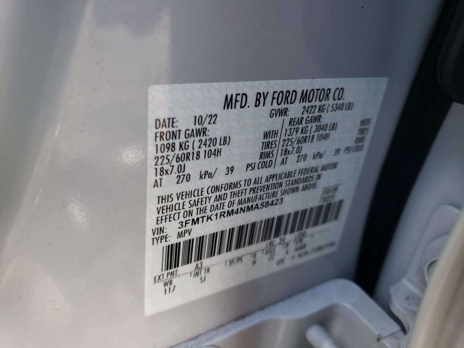 3FMTK1RM4NMA58423 2022 Ford Mustang Mach-E Select