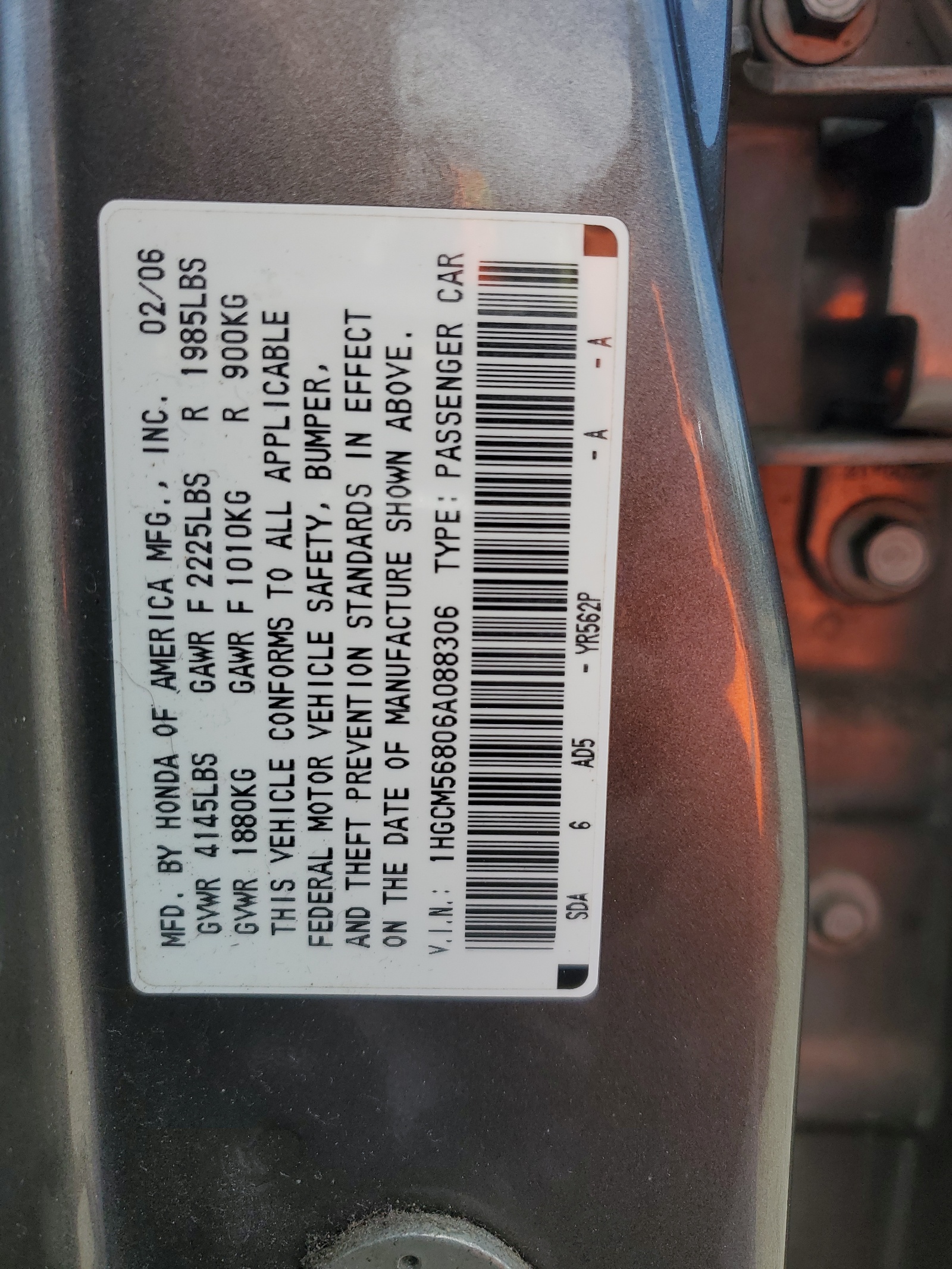 1HGCM56806A088306 2006 Honda Accord Ex