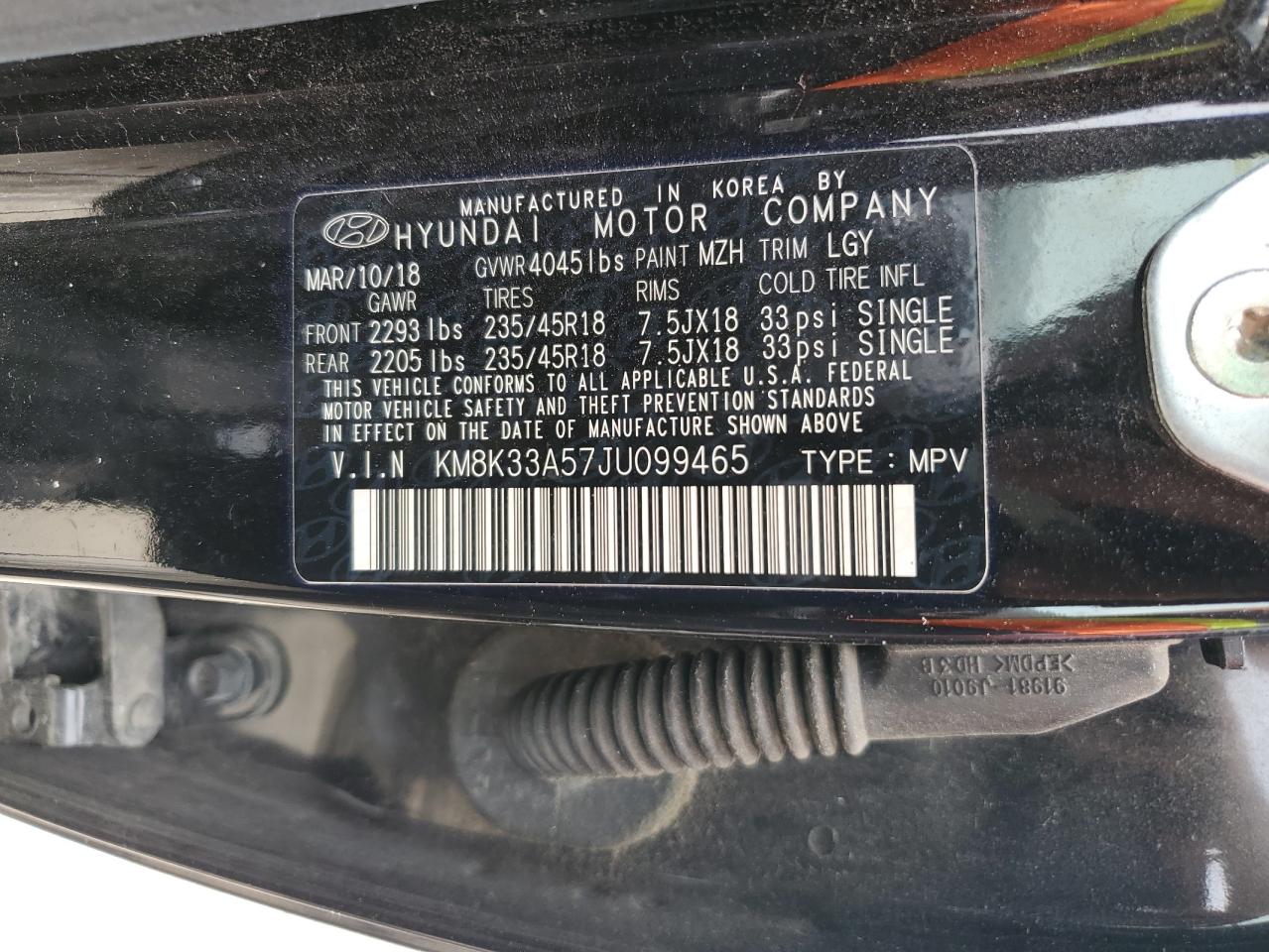 KM8K33A57JU099465 2018 Hyundai Kona Limited