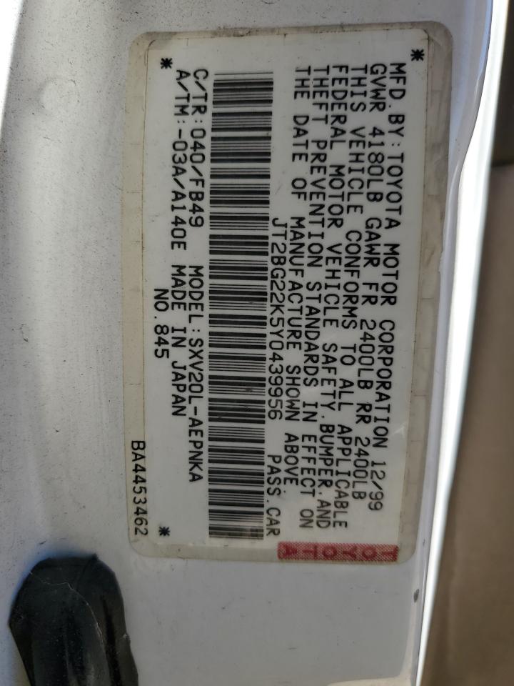2000 Toyota Camry Ce VIN: JT2BG22K5Y0439956 Lot: 55406464