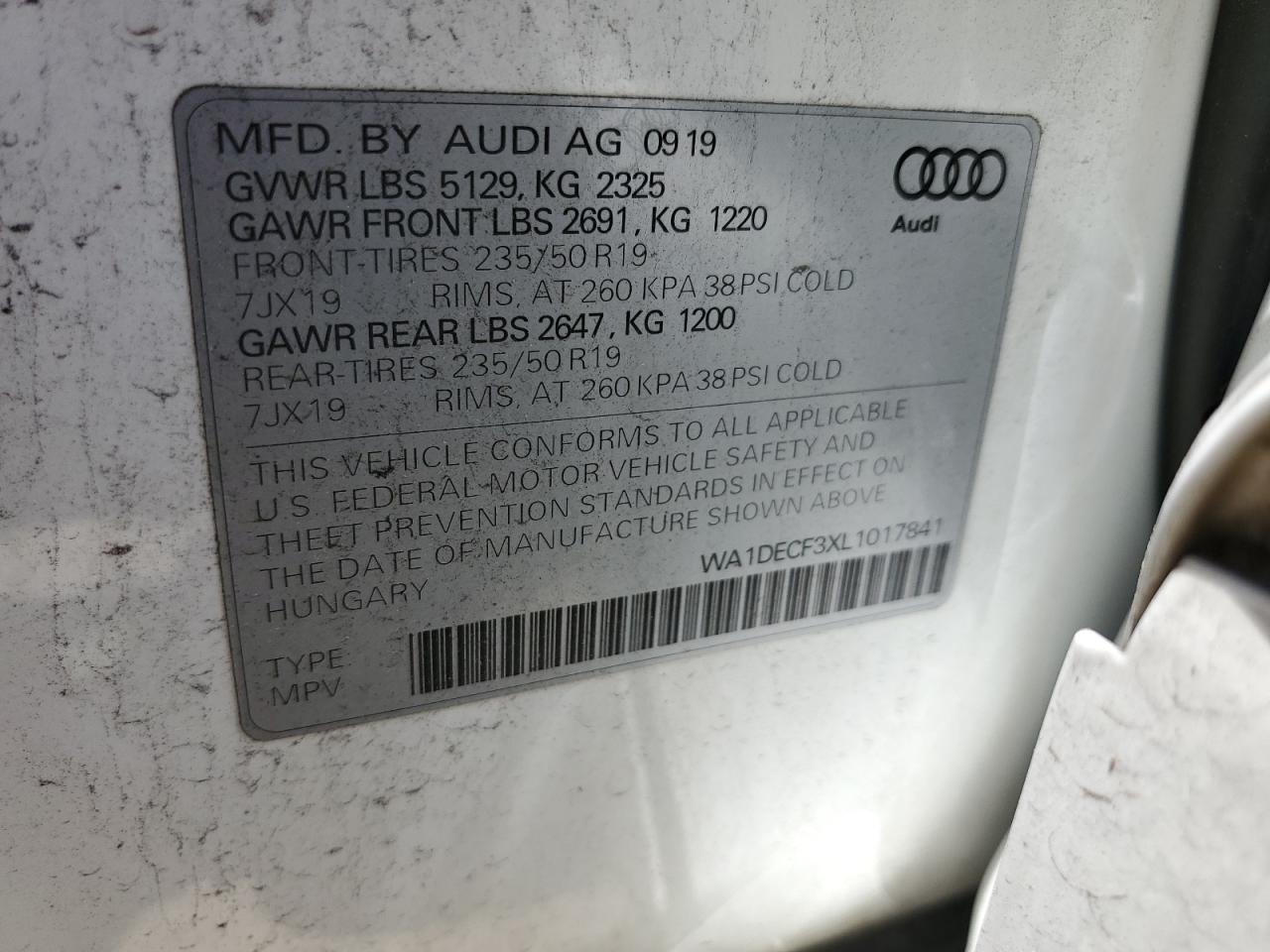 WA1DECF3XL1017841 2020 Audi Q3 Premium S Line