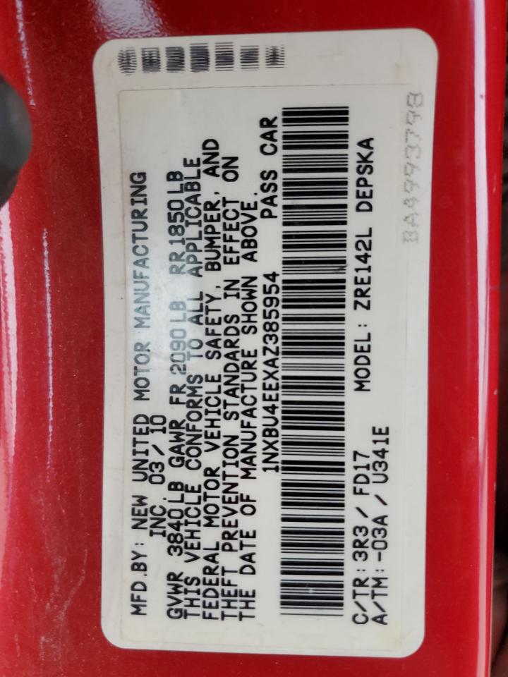 2010 Toyota Corolla Base VIN: 1NXBU4EEXAZ385954 Lot: 56509634