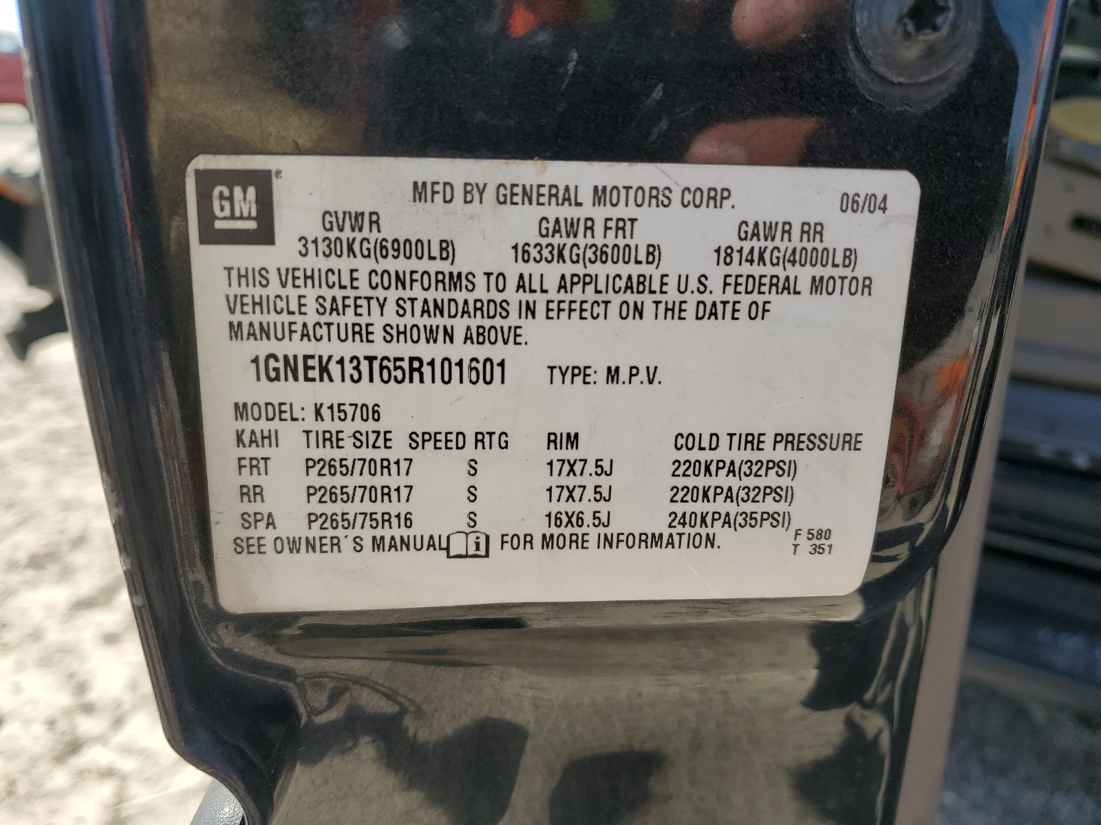 1GNEK13T65R101601 2005 Chevrolet Tahoe K1500