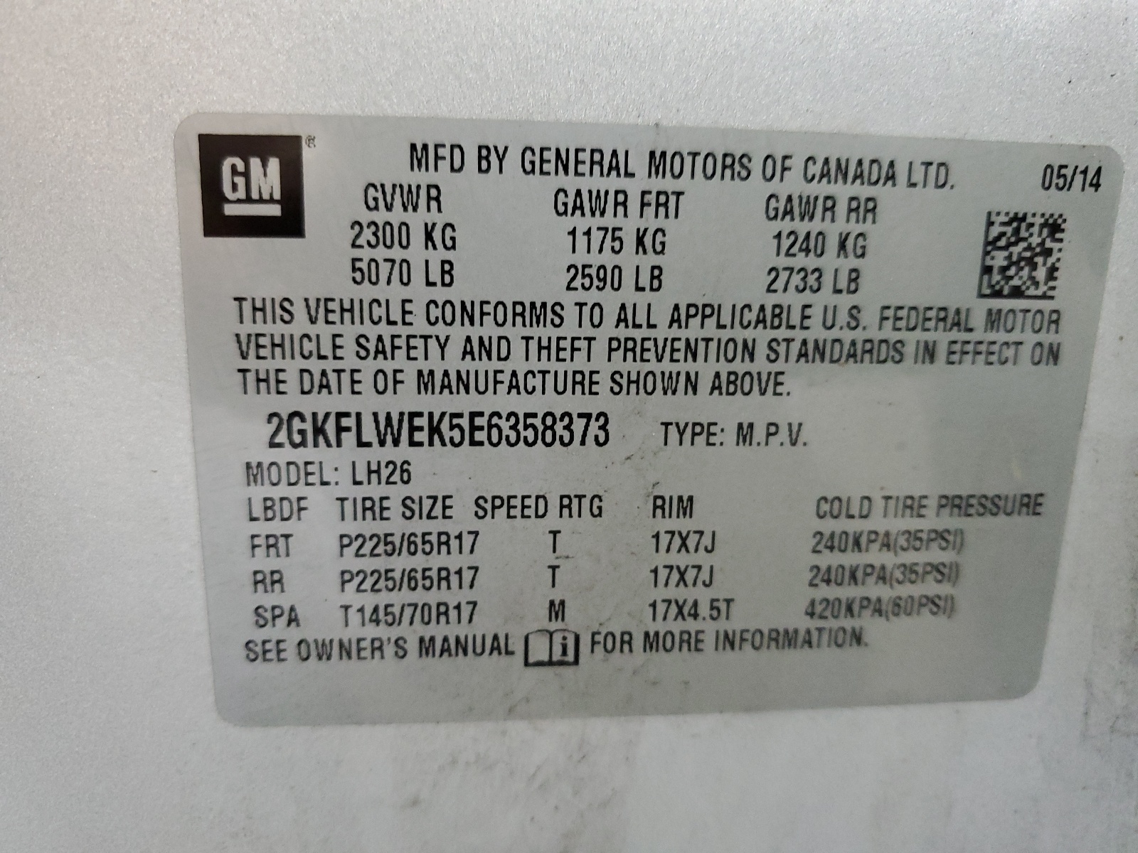 2GKFLWEK5E6358373 2014 GMC Terrain Sle