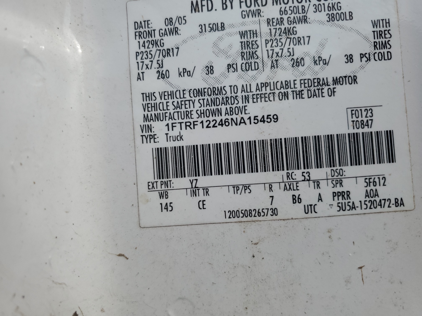 1FTRF12246NA15459 2006 Ford F150