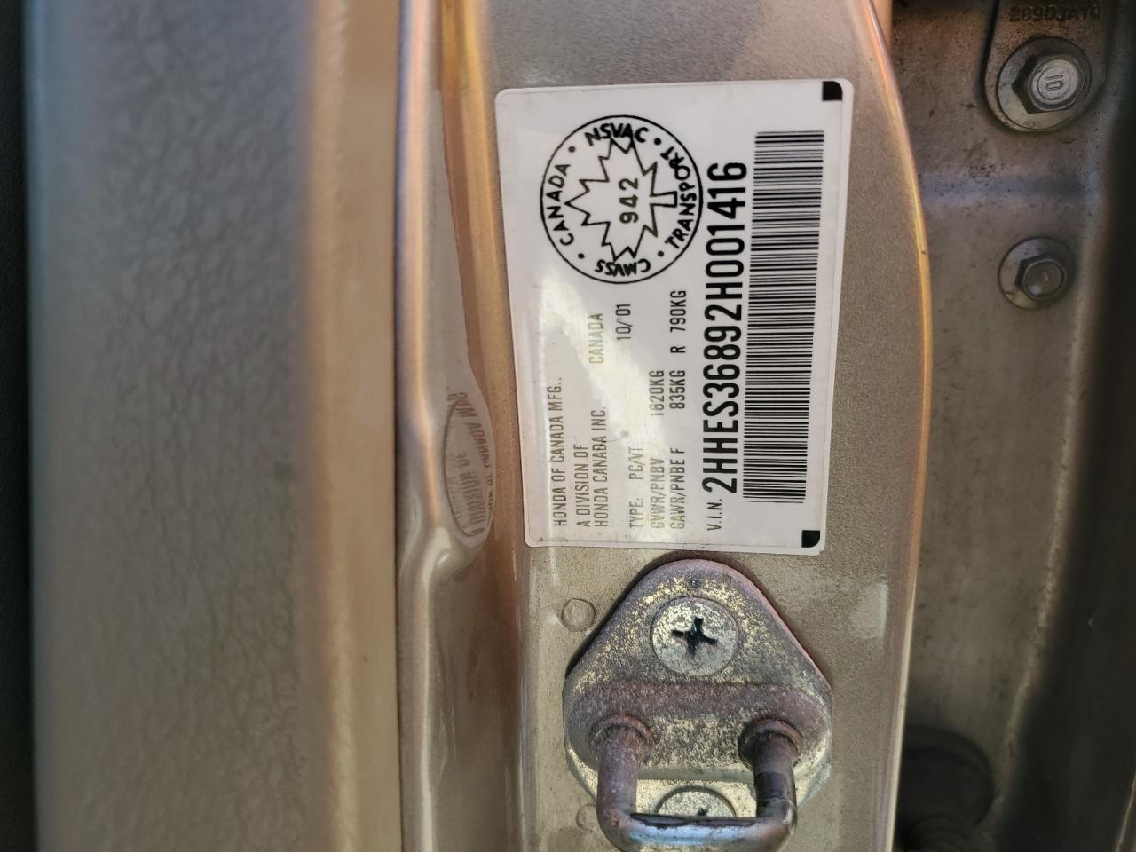 2002 Acura 1.7El Premium VIN: 2HHES36892H001416 Lot: 53679004