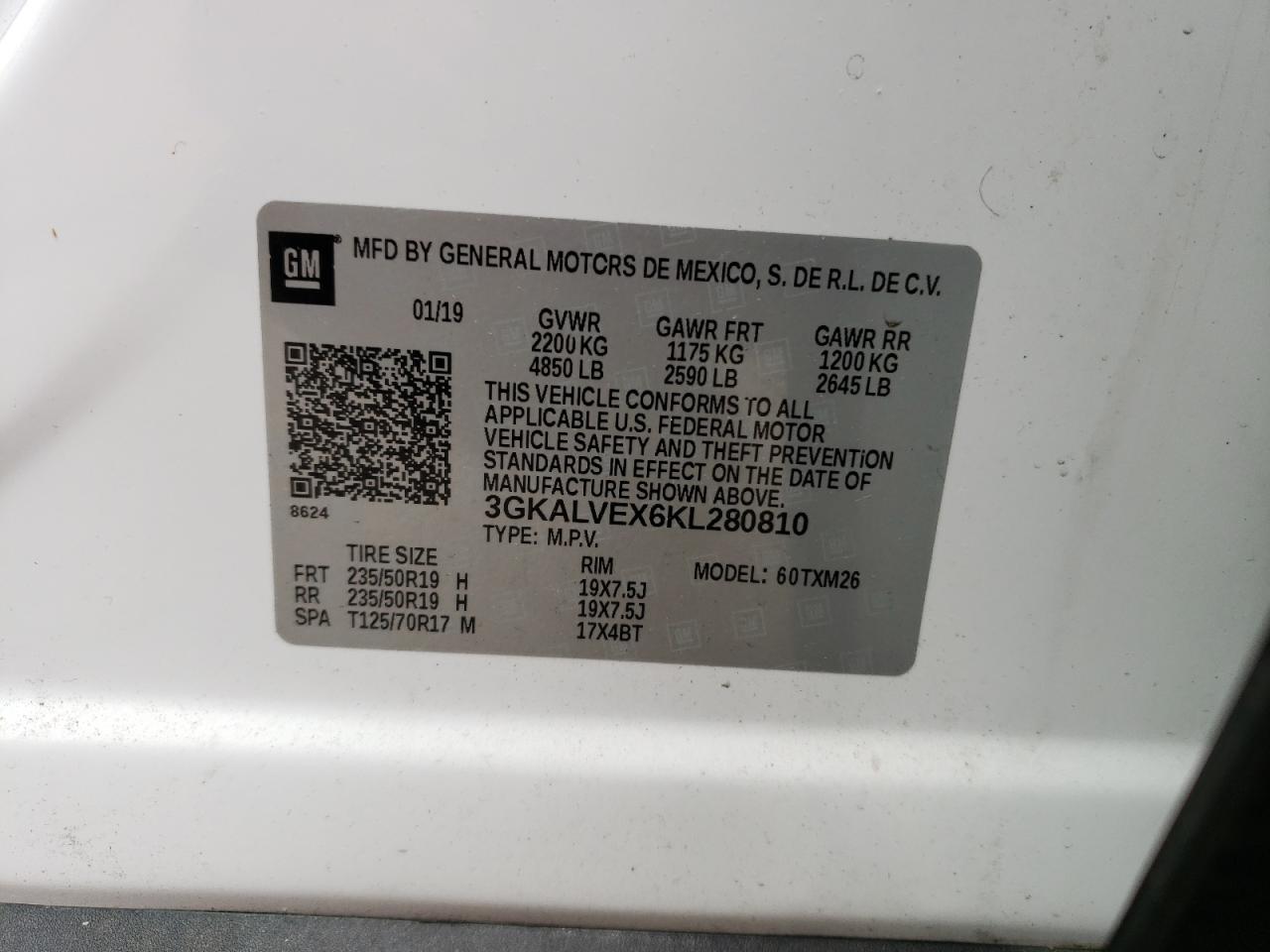 3GKALVEX6KL280810 2019 GMC Terrain Slt