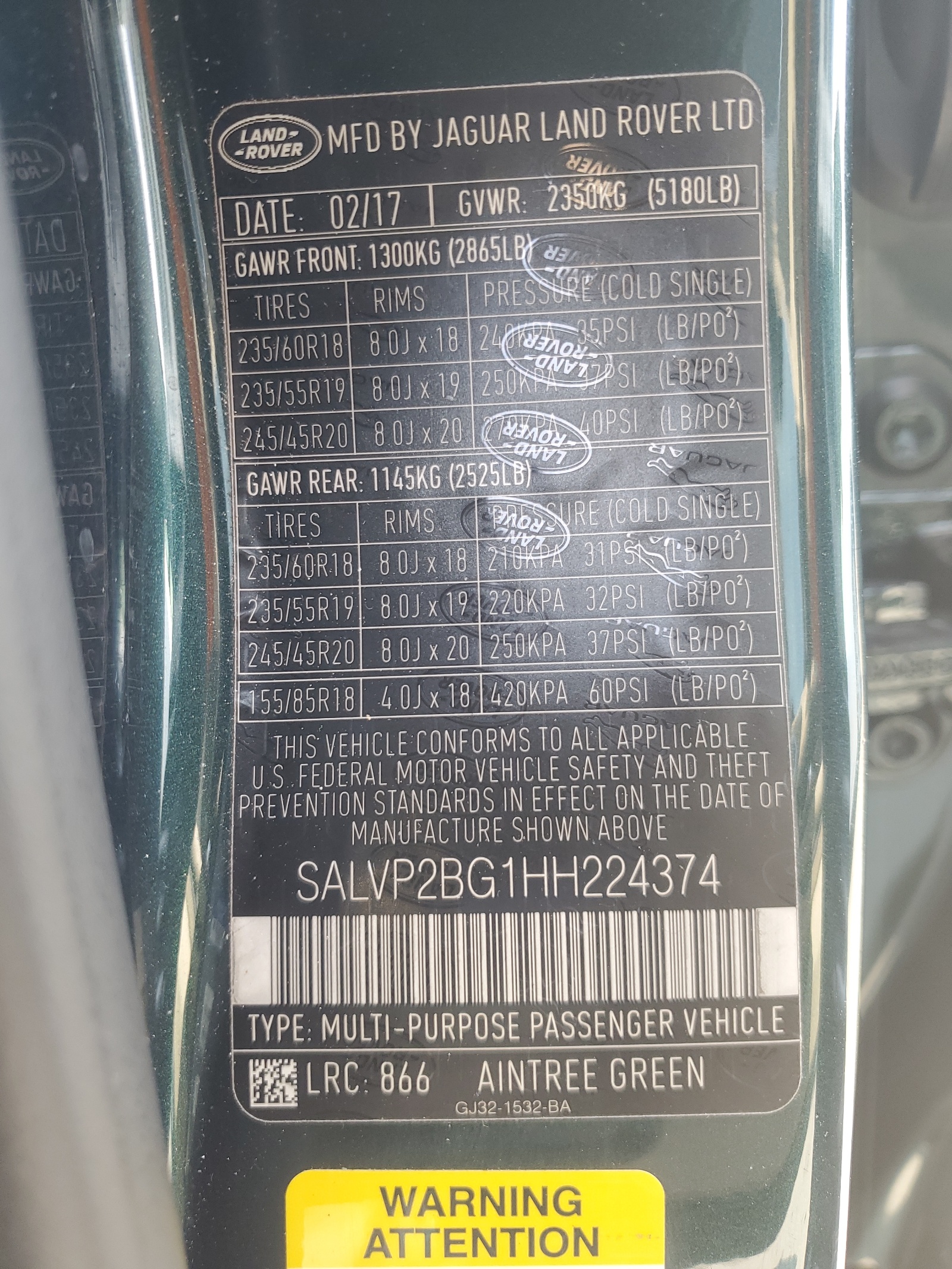 SALVP2BG1HH224374 2017 Land Rover Range Rover Evoque Se