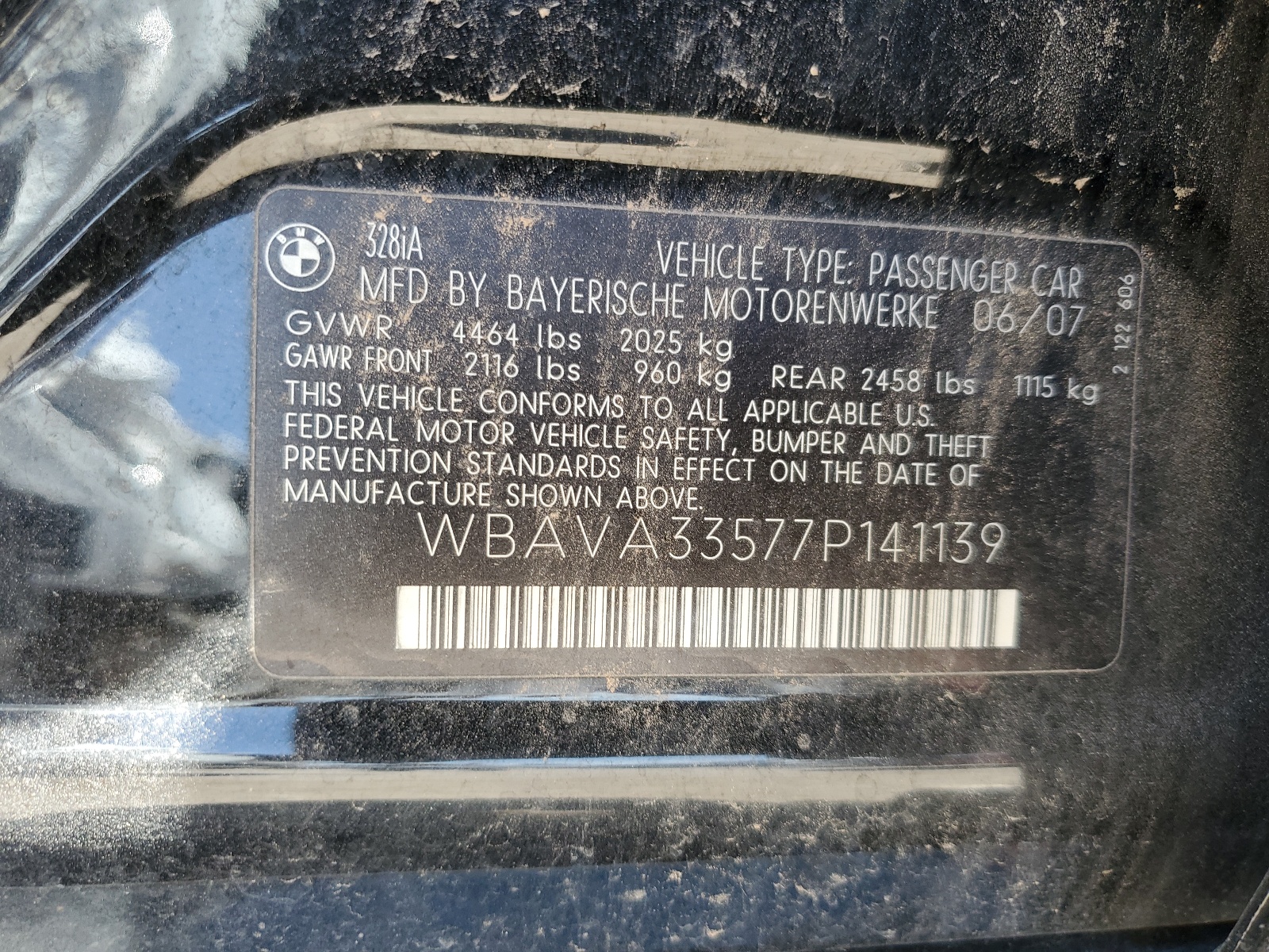 WBAVA33577P141139 2007 BMW 328 I