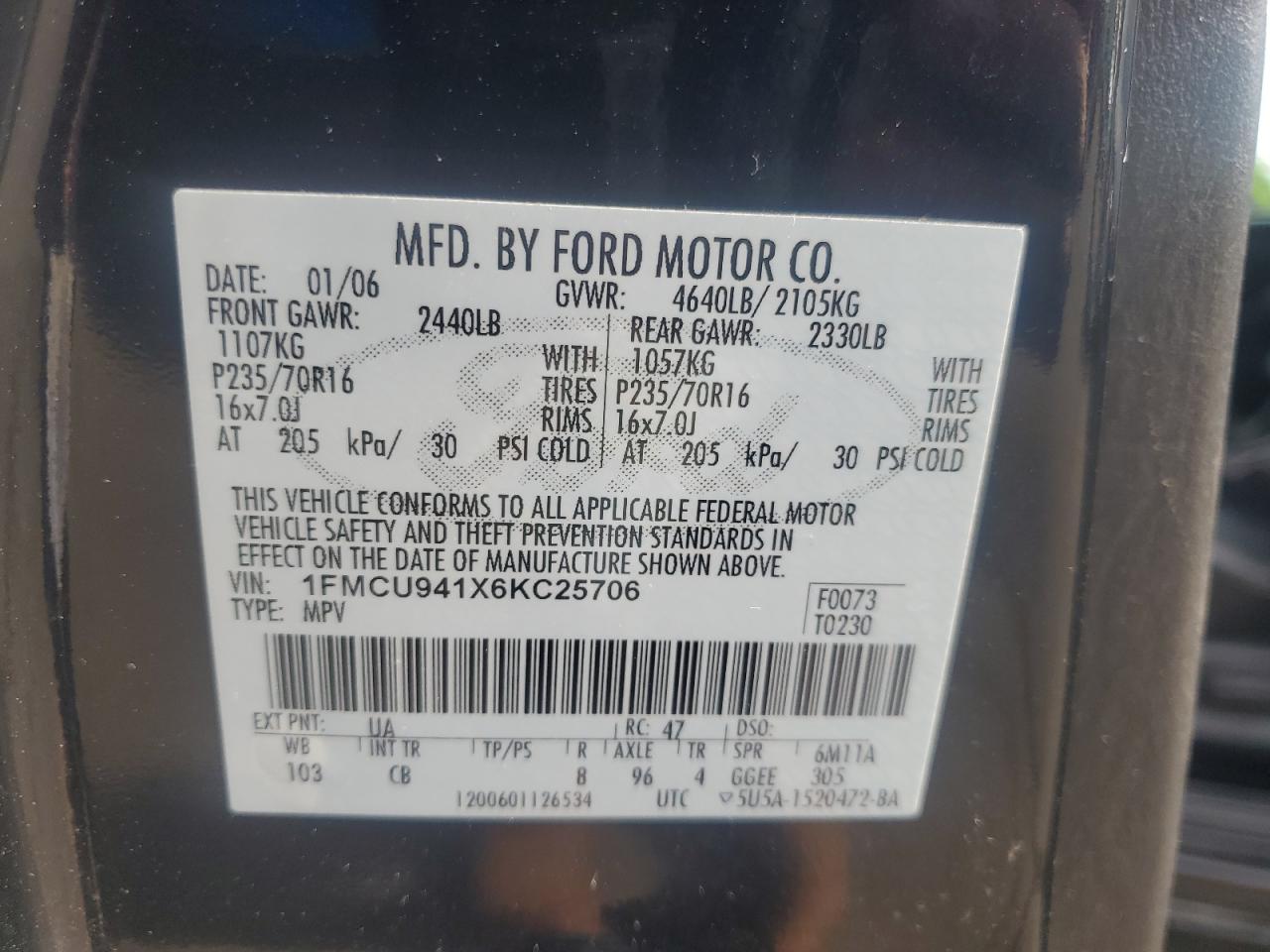 2006 Ford Escape Limited VIN: 1FMCU941X6KC25706 Lot: 56044924