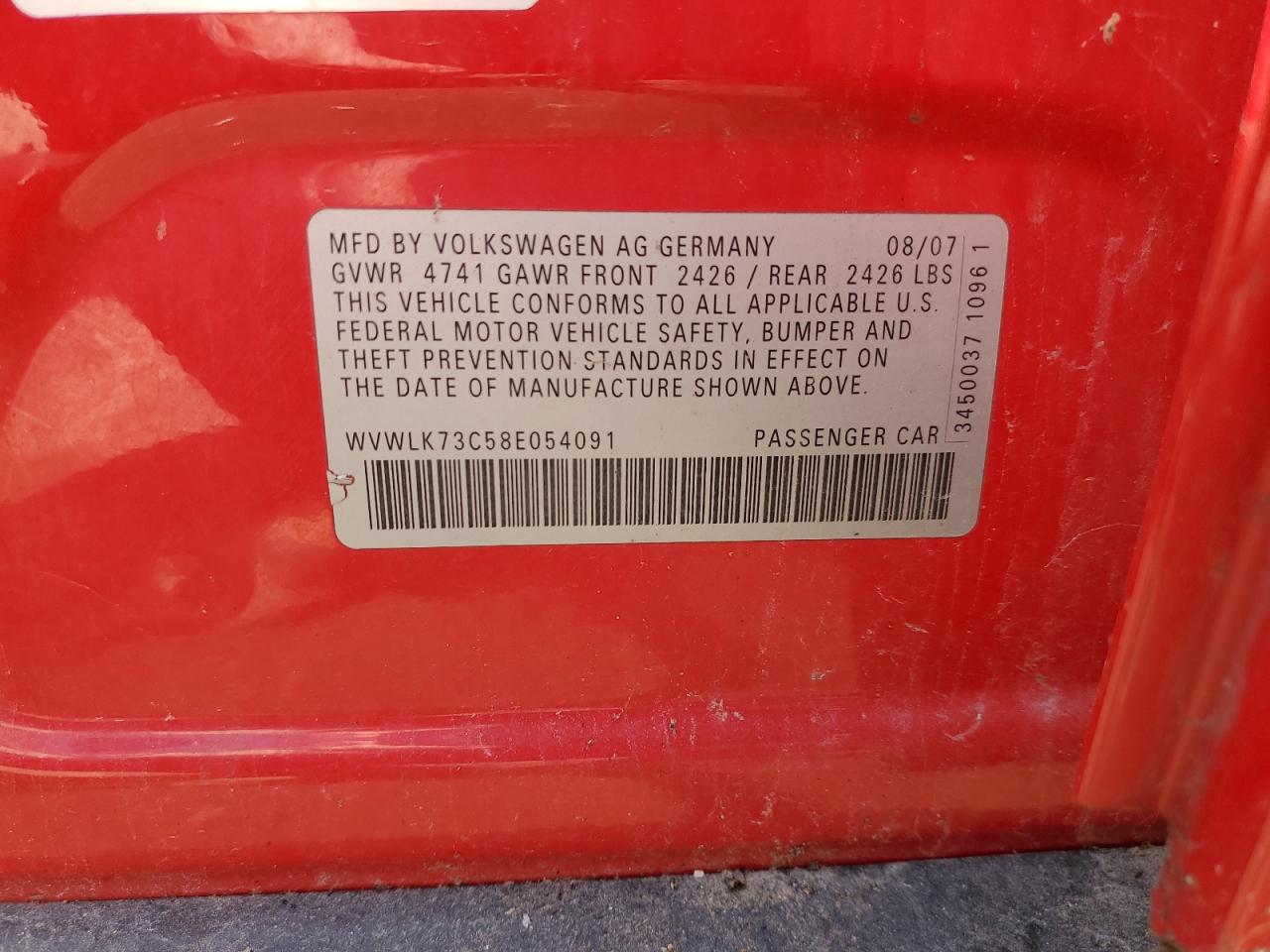 2008 Volkswagen Passat Wagon Komfort VIN: WVWLK73C58E054091 Lot: 52958524