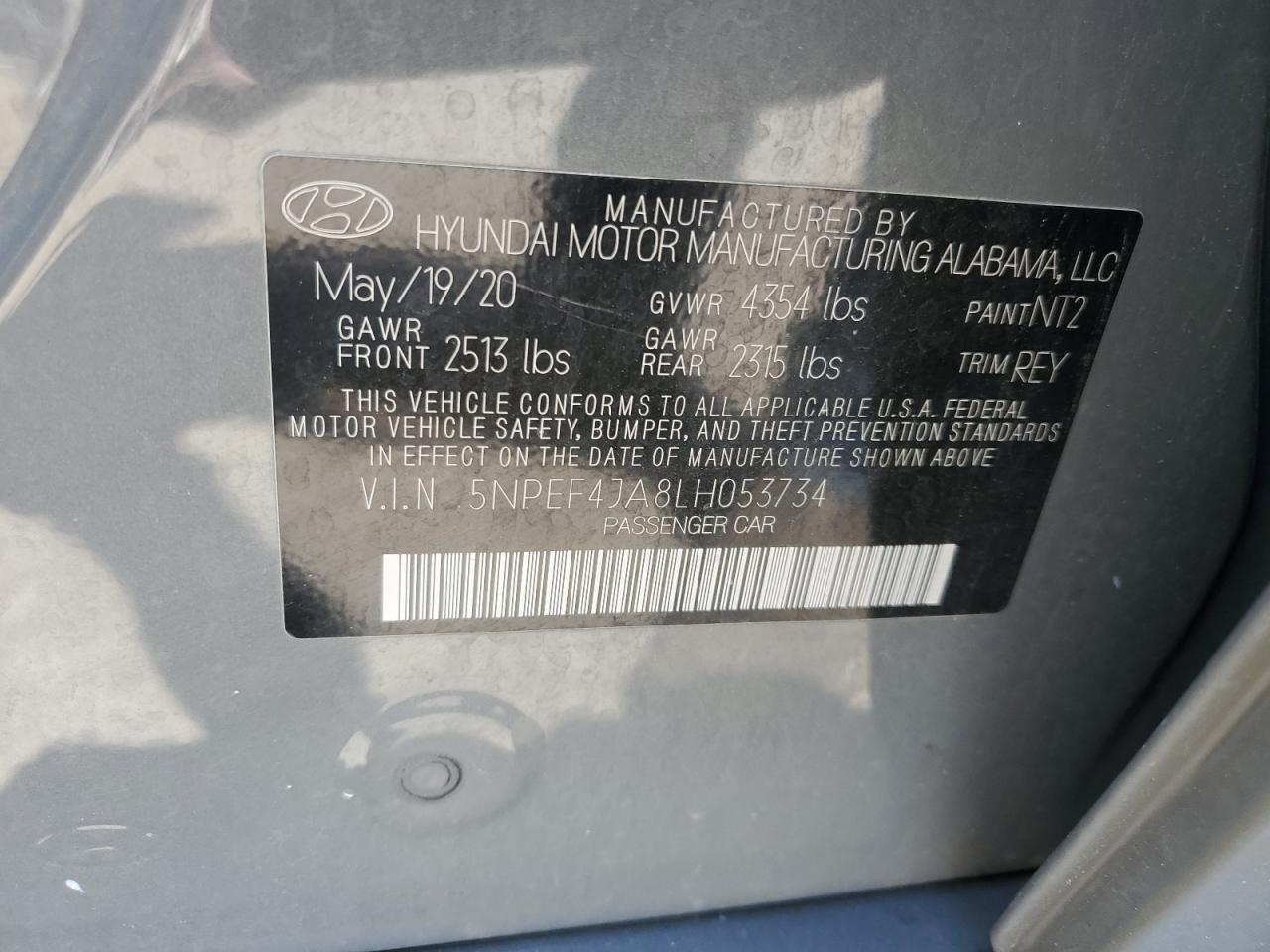 5NPEF4JA8LH053734 2020 Hyundai Sonata Sel