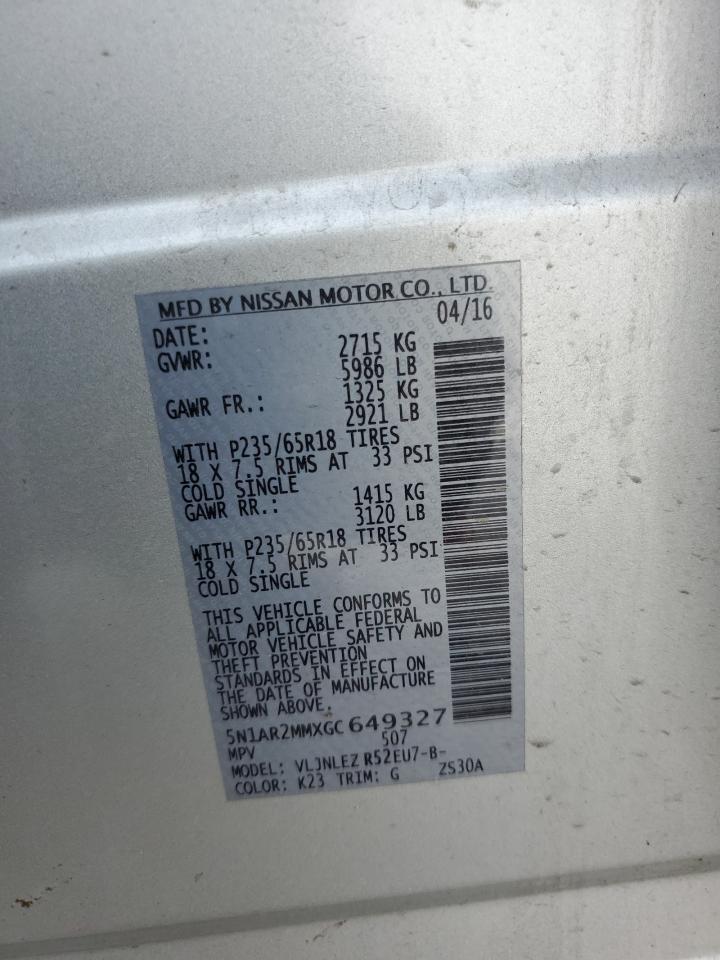 2016 Nissan Pathfinder S VIN: 5N1AR2MMXGC649327 Lot: 56414004