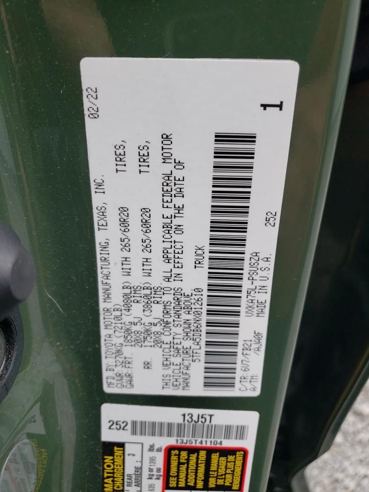 2022 Toyota Tundra Crewmax Sr VIN: 5TFLA5DB6NX012610 Lot: 56481144