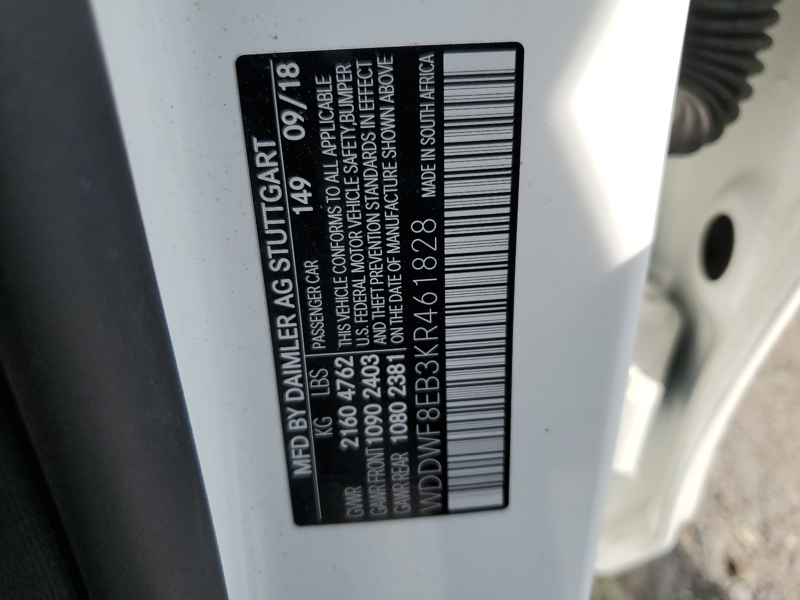 WDDWF8EB3KR461828 2019 Mercedes-Benz C 300 4Matic