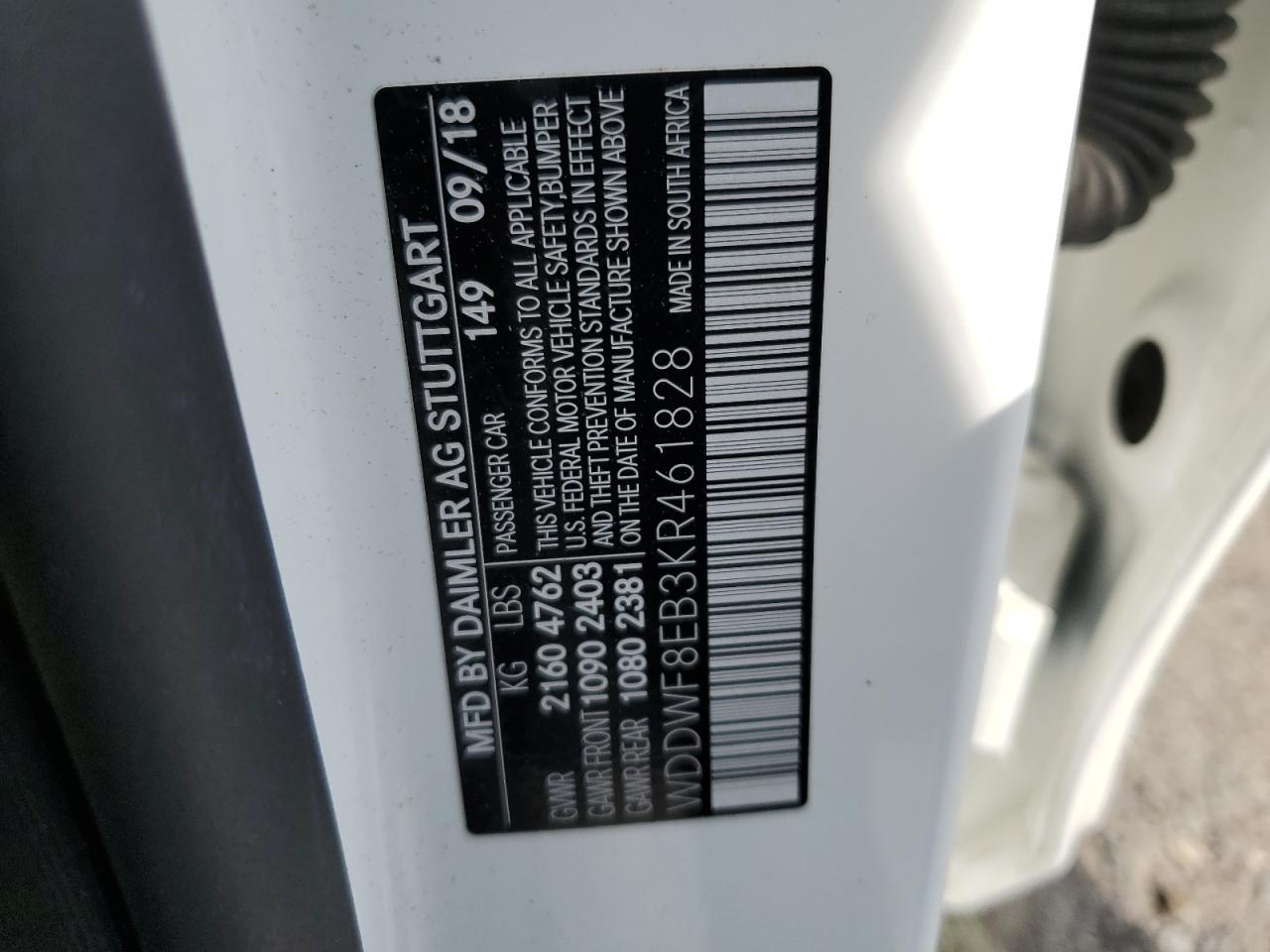 2019 Mercedes-Benz C 300 4Matic VIN: WDDWF8EB3KR461828 Lot: 53829494