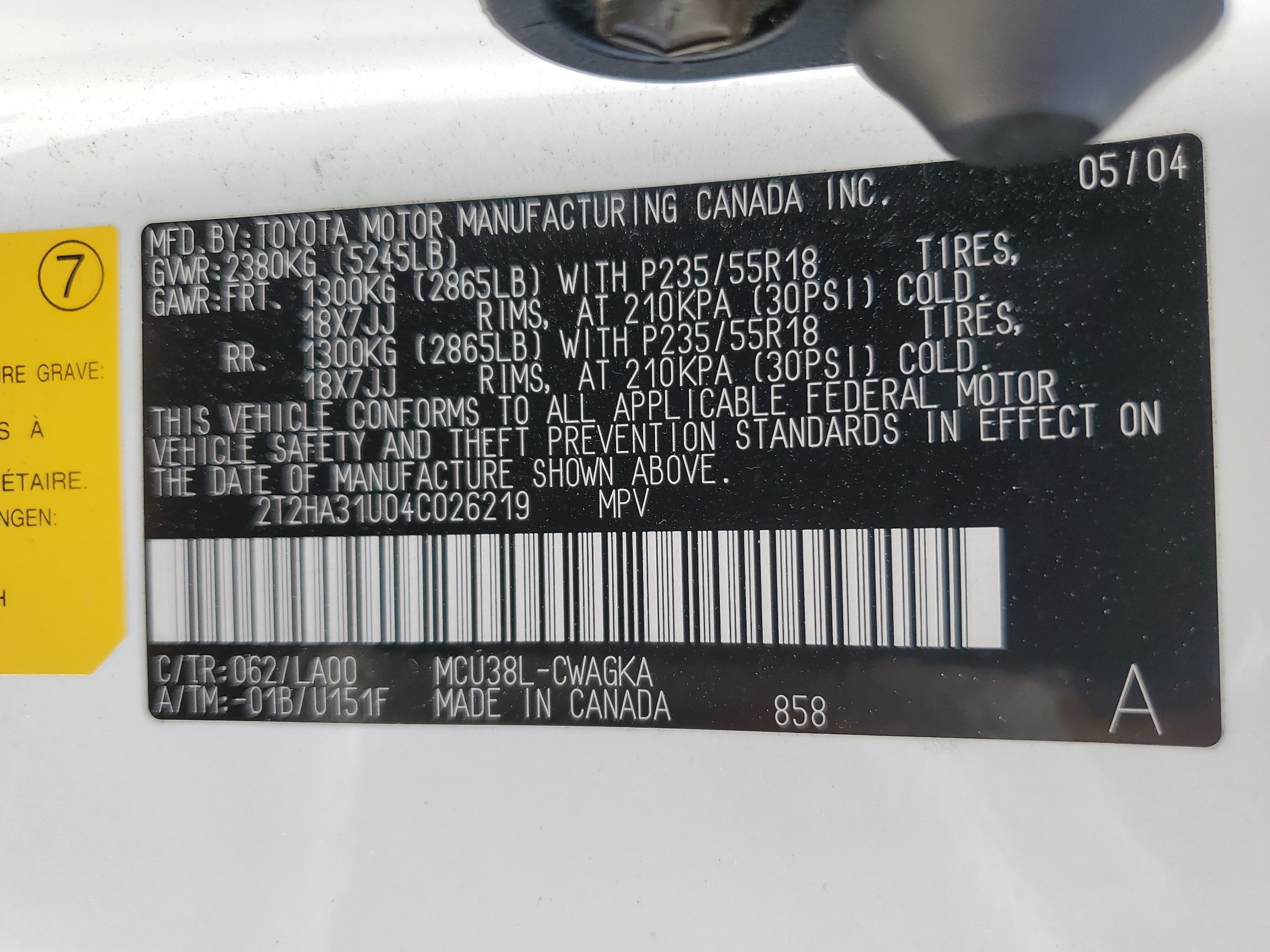 2T2HA31U04C026219 2004 Lexus Rx 330