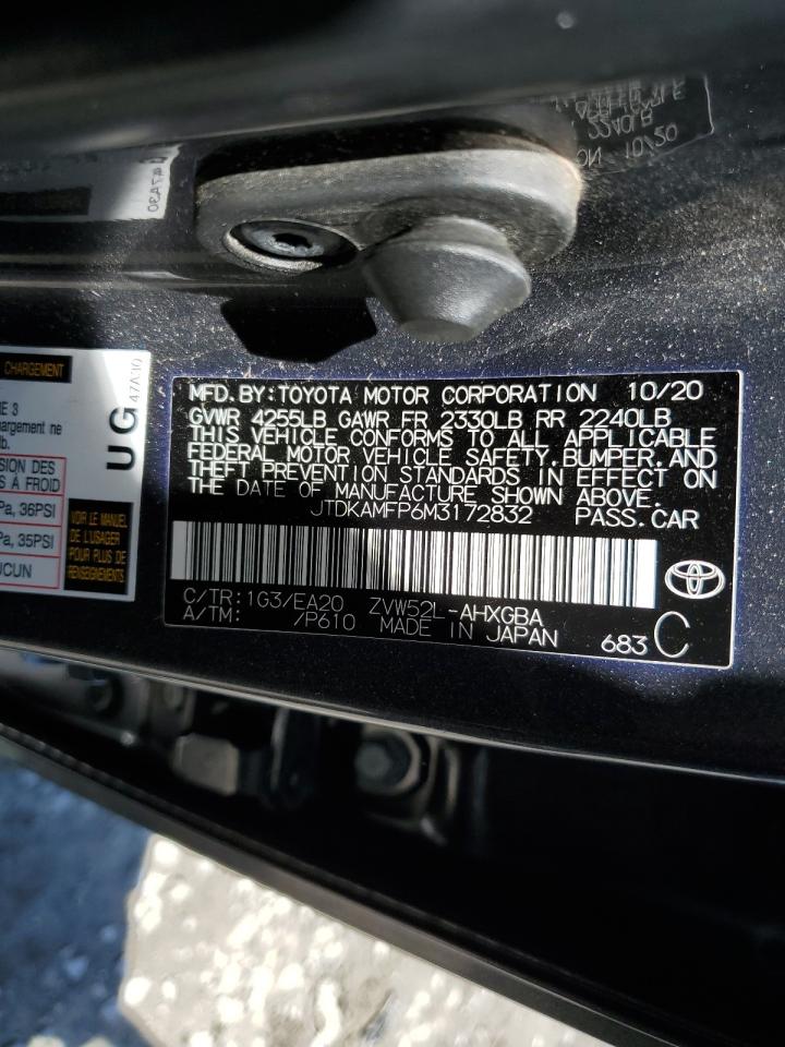 2021 Toyota Prius Prime Le VIN: JTDKAMFP6M3172832 Lot: 54306884