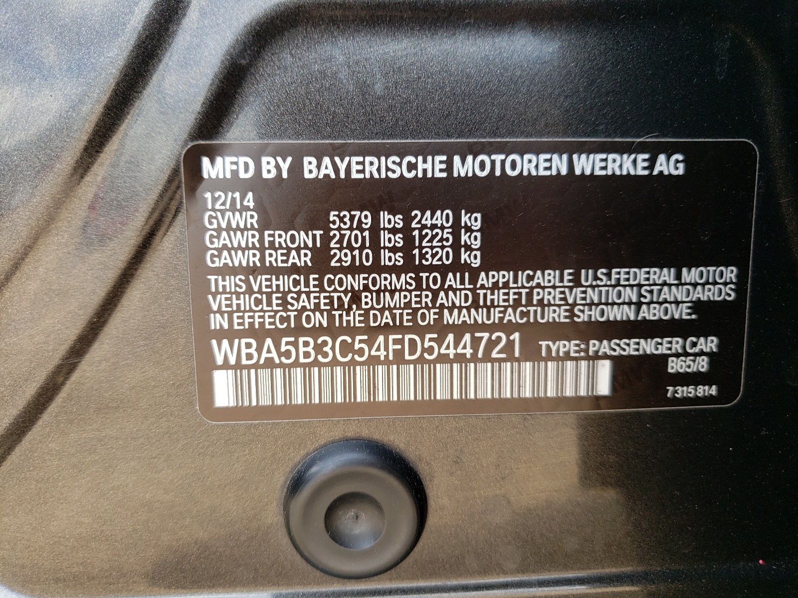 WBA5B3C54FD544721 2015 BMW 535 Xi