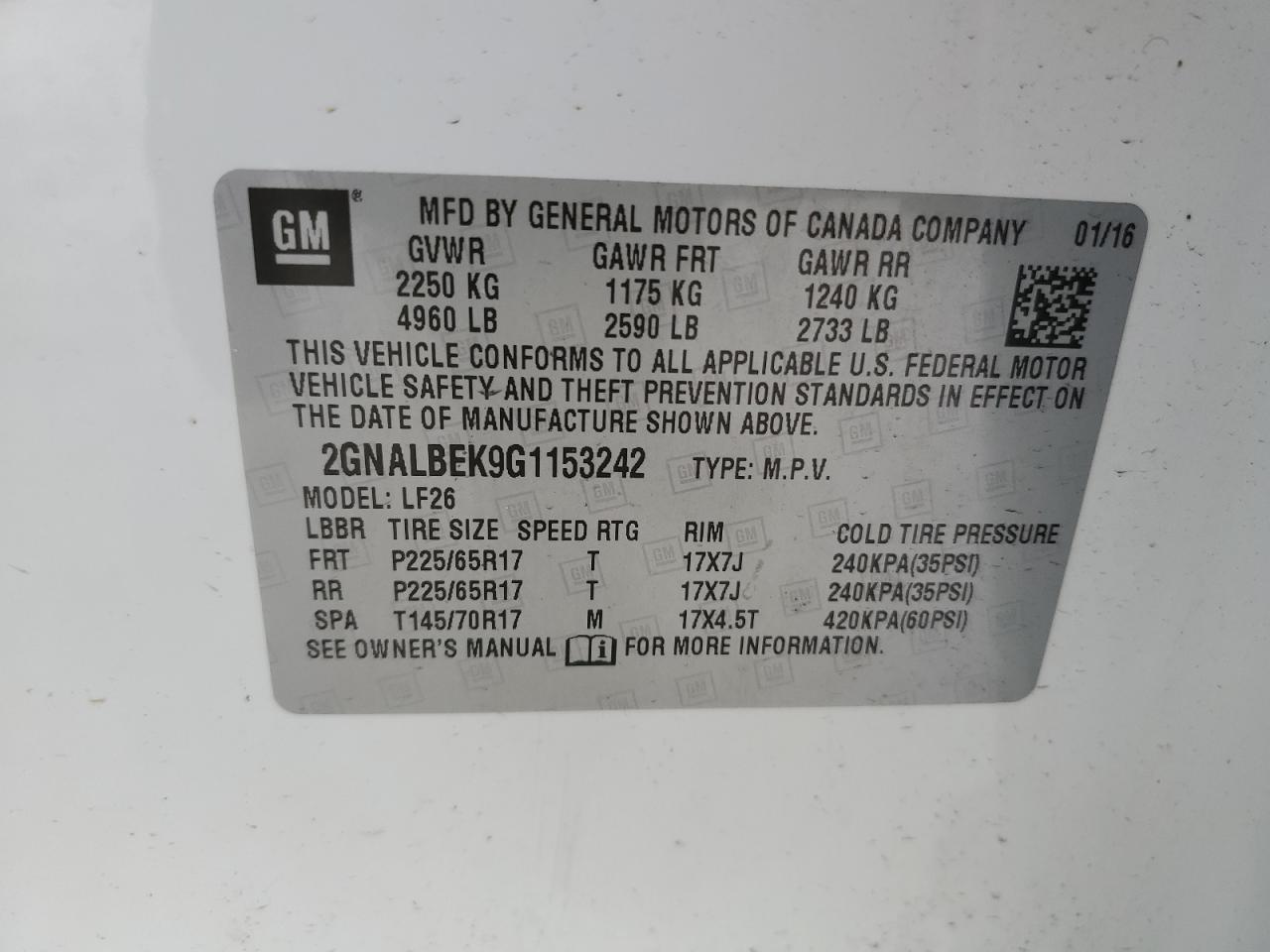 2016 Chevrolet Equinox Ls VIN: 2GNALBEK9G1153242 Lot: 57267034