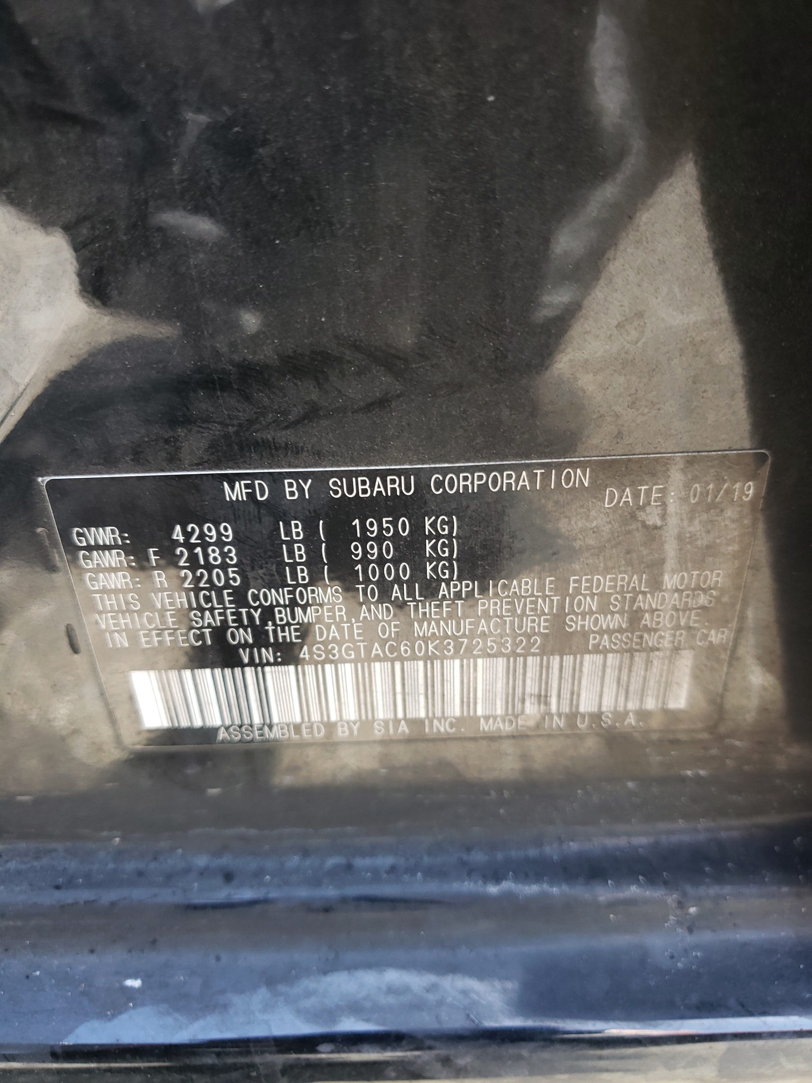 4S3GTAC60K3725322 2019 Subaru Impreza Premium